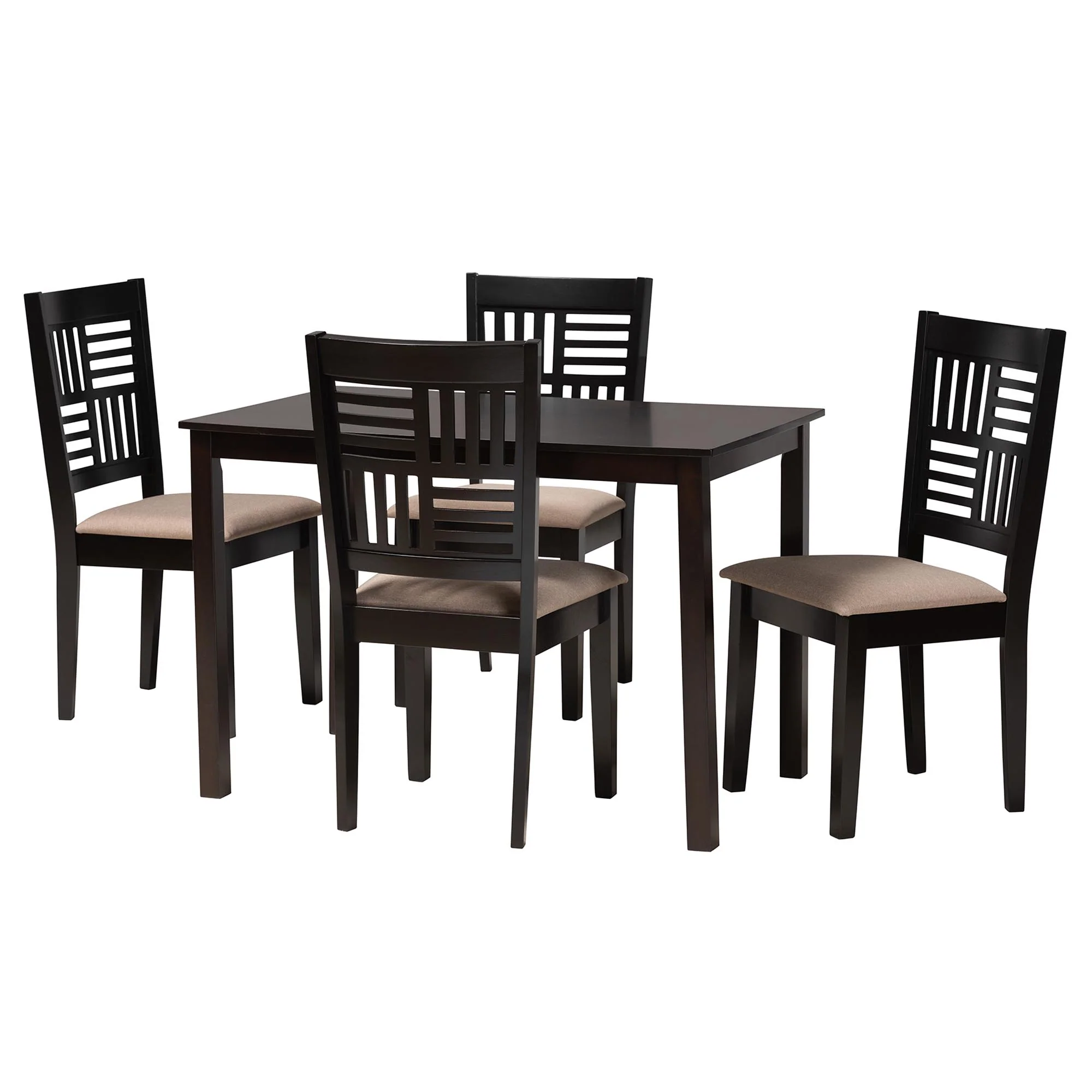 Baxton Studio Deanna Modern Beige Fabric and Dark Brown Finished Wood 5-Piece Dining Set - Image 4
