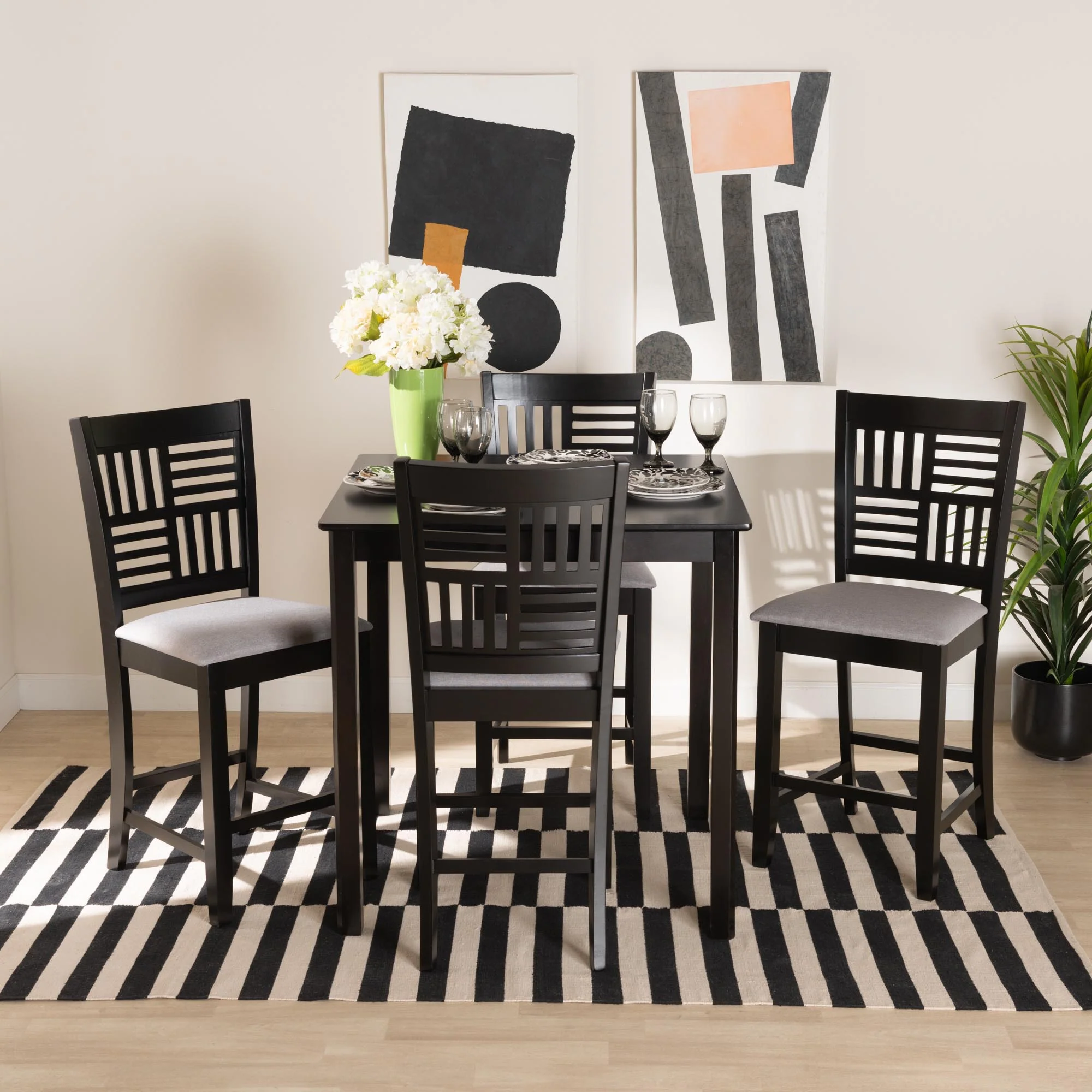 Baxton Studio Deanna Modern Beige Fabric and Dark Brown Finished Wood 5-Piece Pub Set - Image 11