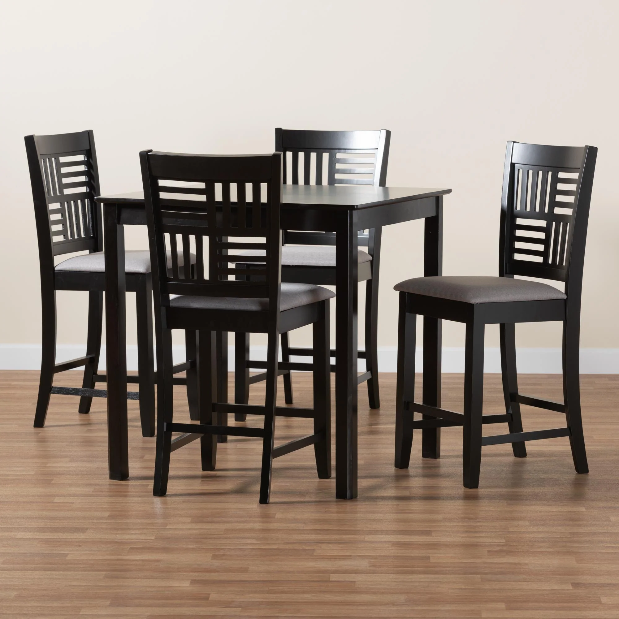 Baxton Studio Deanna Modern Beige Fabric and Dark Brown Finished Wood 5-Piece Pub Set - Image 12