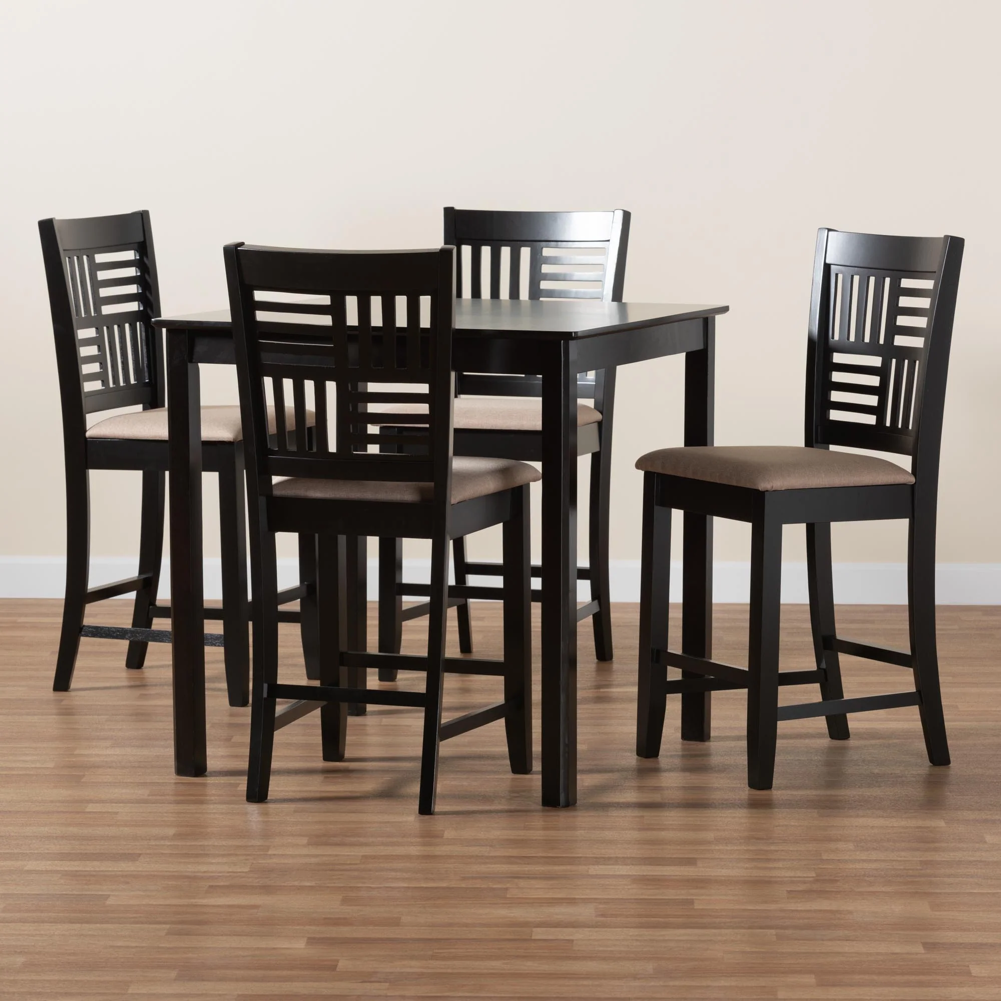 Baxton Studio Deanna Modern Beige Fabric and Dark Brown Finished Wood 5-Piece Pub Set - Image 2