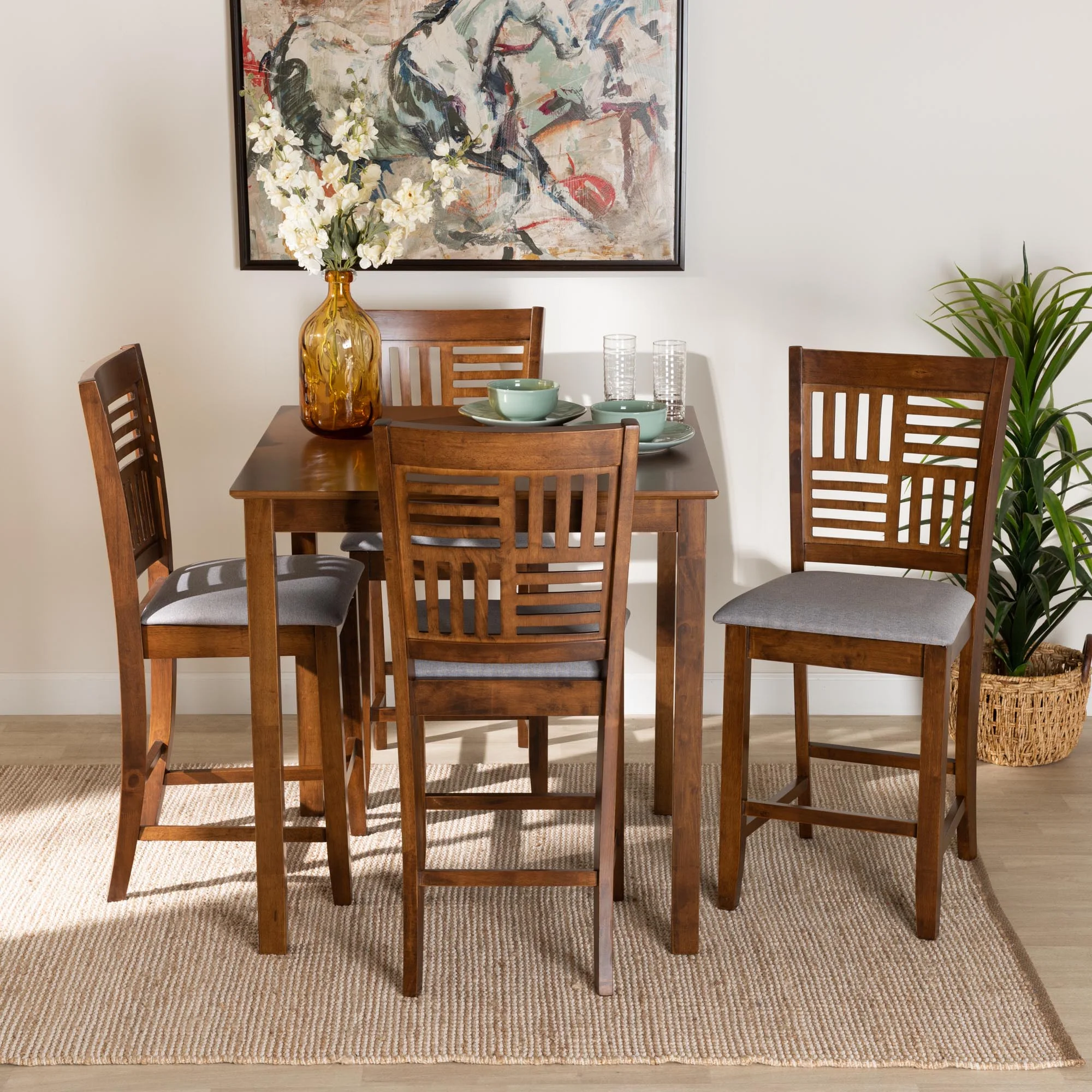 Baxton Studio Deanna Modern Beige Fabric and Dark Brown Finished Wood 5-Piece Pub Set - Image 21