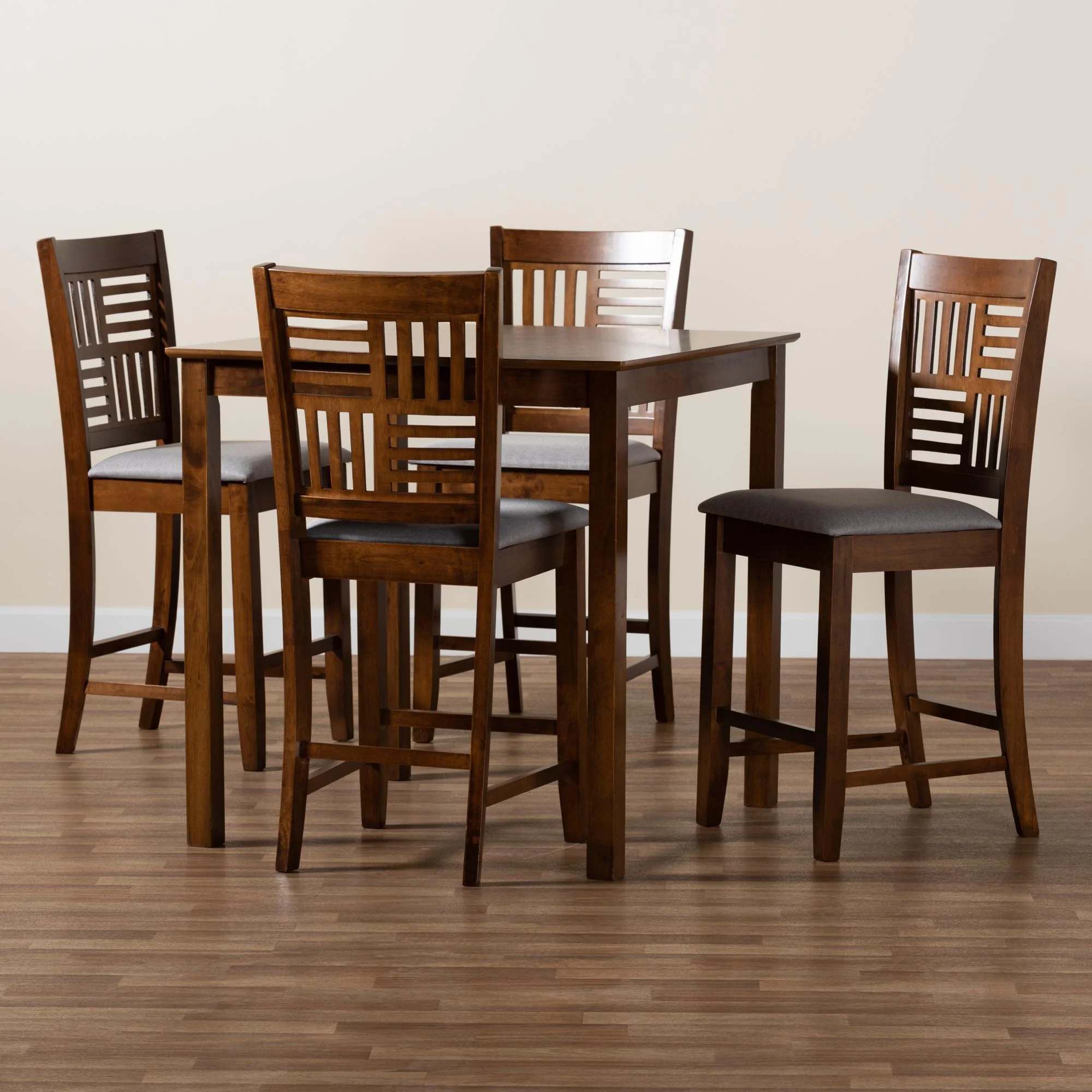 Baxton Studio Deanna Modern Beige Fabric and Dark Brown Finished Wood 5-Piece Pub Set - Image 22