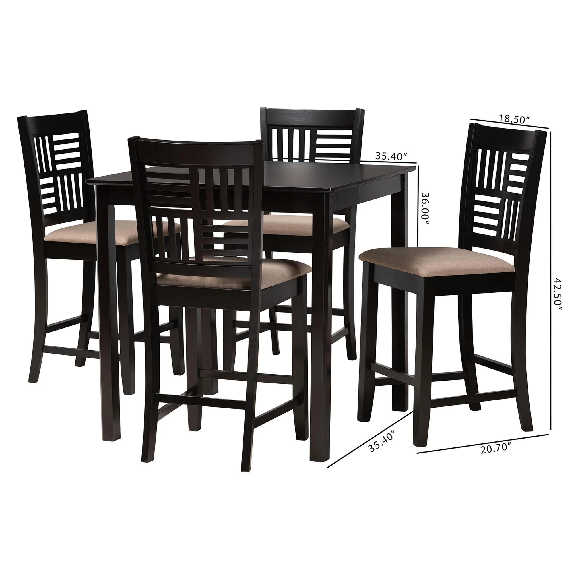 Baxton Studio Deanna Modern Beige Fabric and Dark Brown Finished Wood 5-Piece Pub Set - Image 3