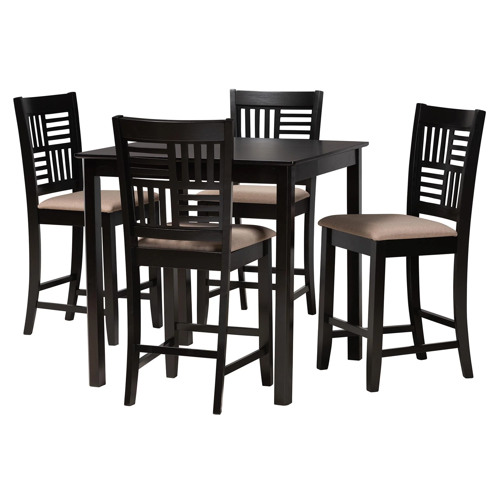 Baxton Studio Deanna Modern Beige Fabric and Dark Brown Finished Wood 5-Piece Pub Set - Image 4