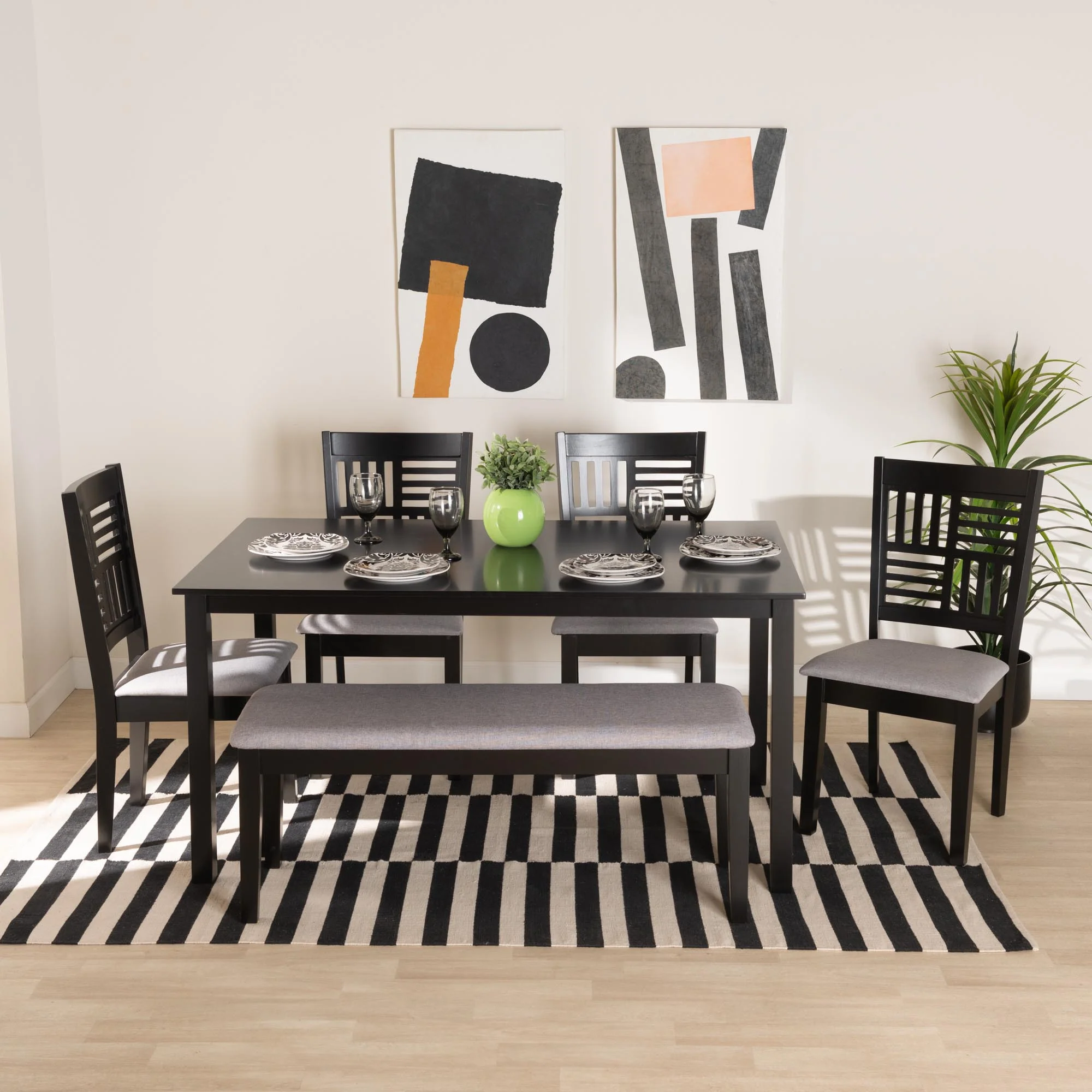 Baxton Studio Deanna Modern Beige Fabric and Dark Brown Finished Wood 6-Piece Dining Set - Image 12