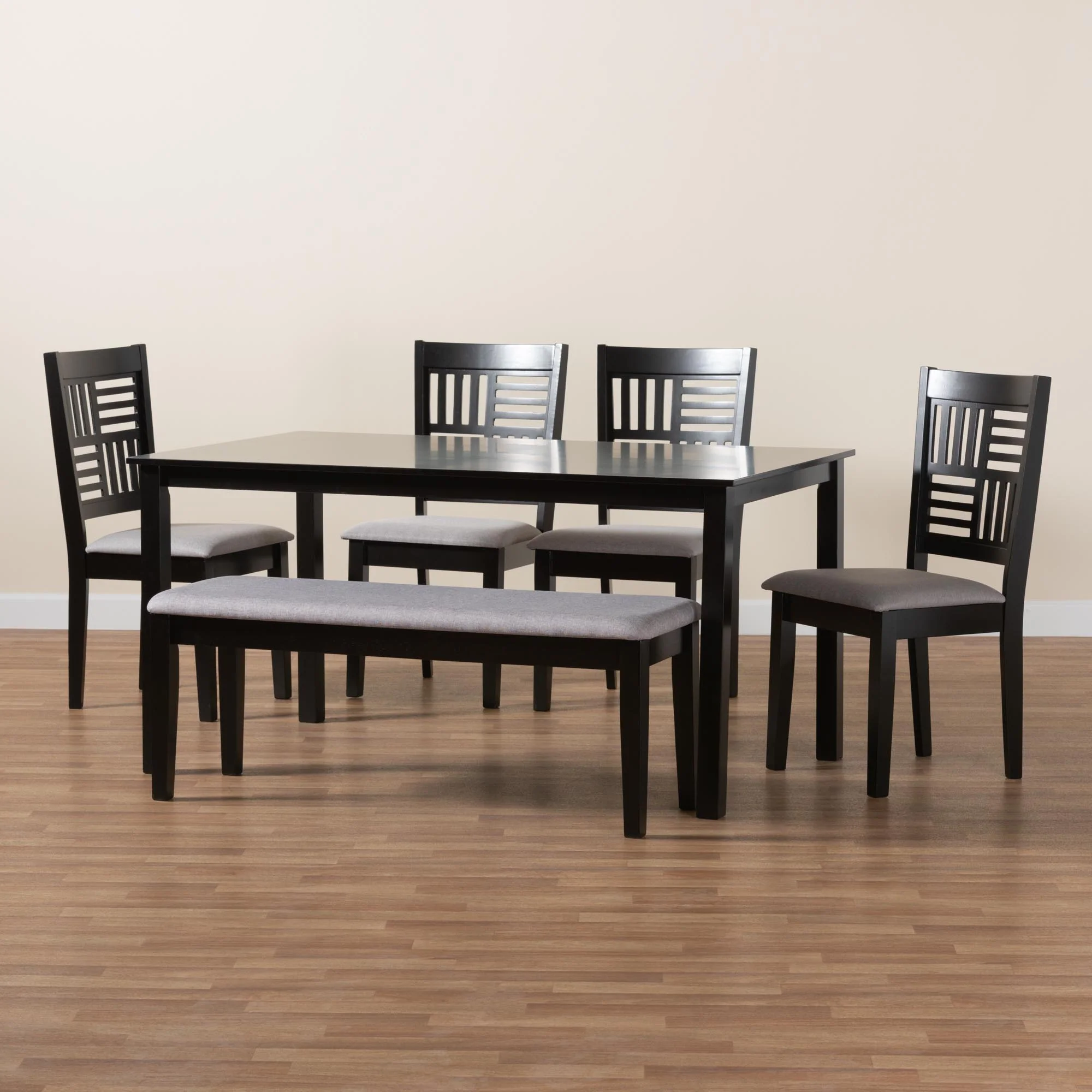 Baxton Studio Deanna Modern Beige Fabric and Dark Brown Finished Wood 6-Piece Dining Set - Image 14
