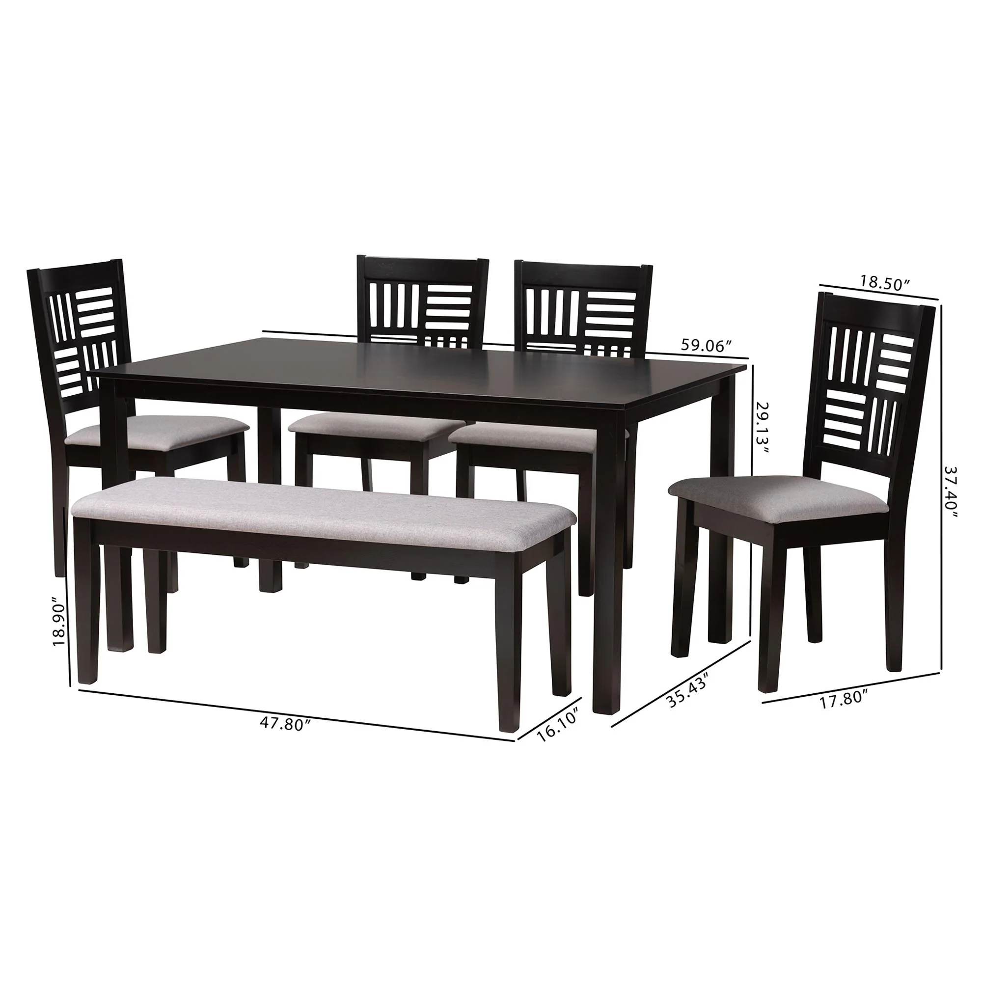 Baxton Studio Deanna Modern Beige Fabric and Dark Brown Finished Wood 6-Piece Dining Set - Image 15