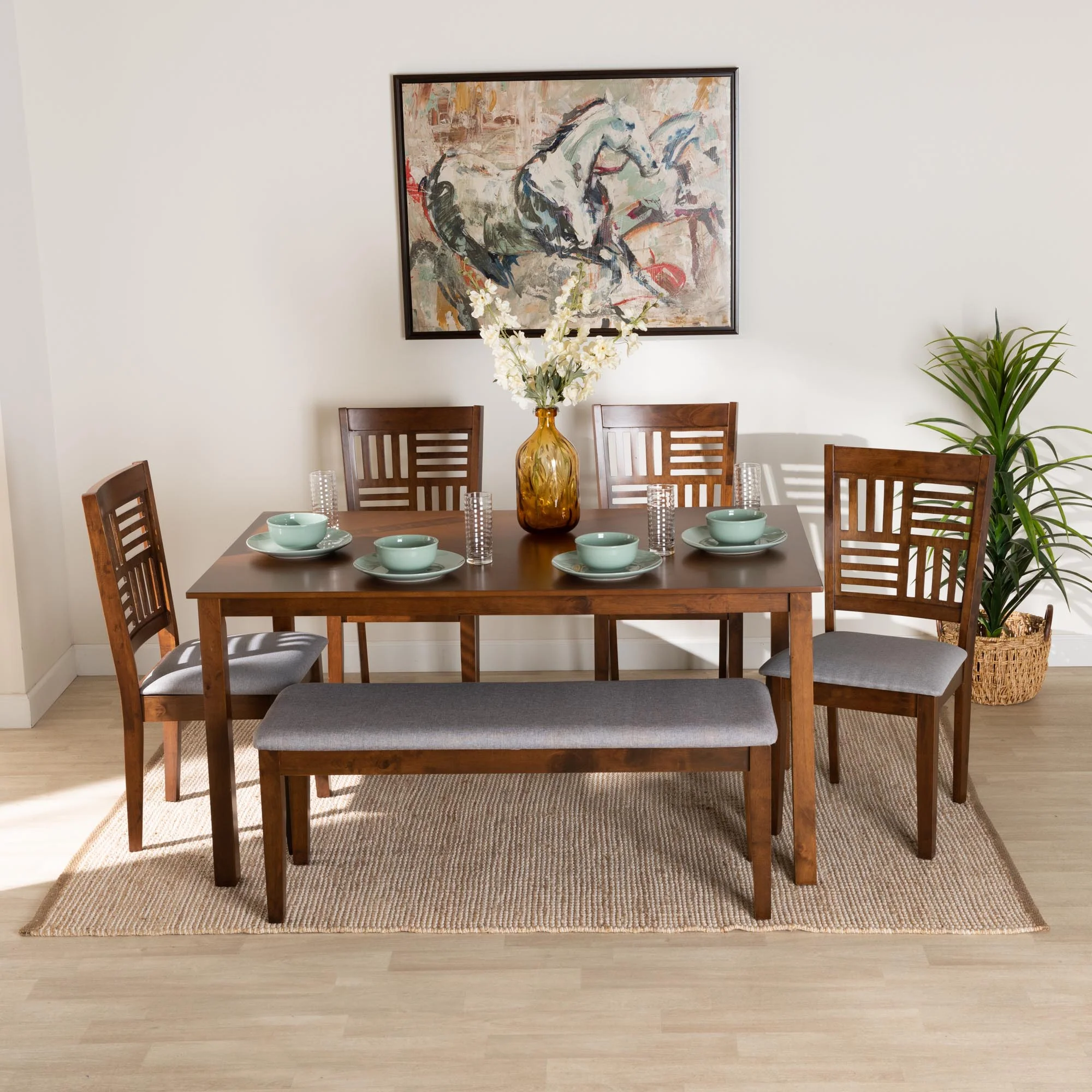 Baxton Studio Deanna Modern Beige Fabric and Dark Brown Finished Wood 6-Piece Dining Set - Image 23