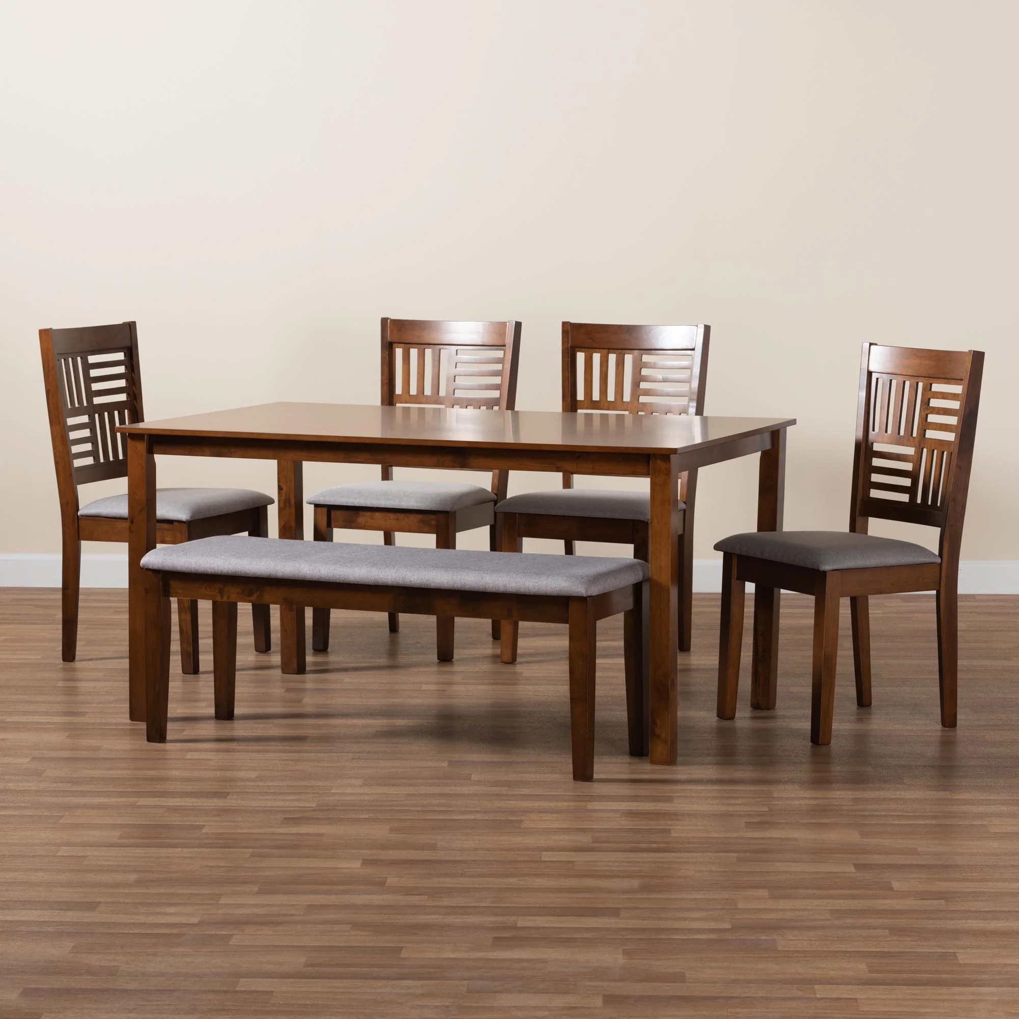 Baxton Studio Deanna Modern Beige Fabric and Dark Brown Finished Wood 6-Piece Dining Set - Image 25