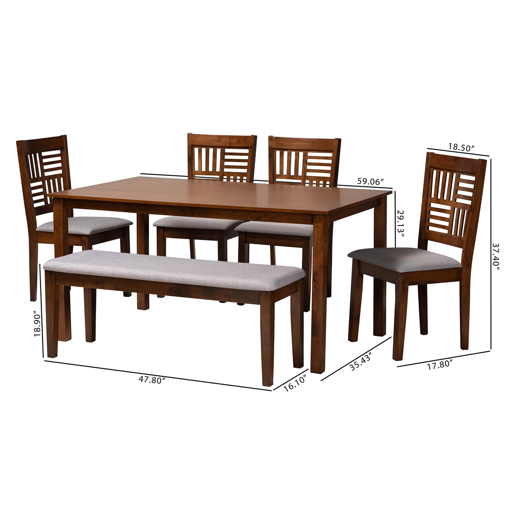Baxton Studio Deanna Modern Beige Fabric and Dark Brown Finished Wood 6-Piece Dining Set - Image 26