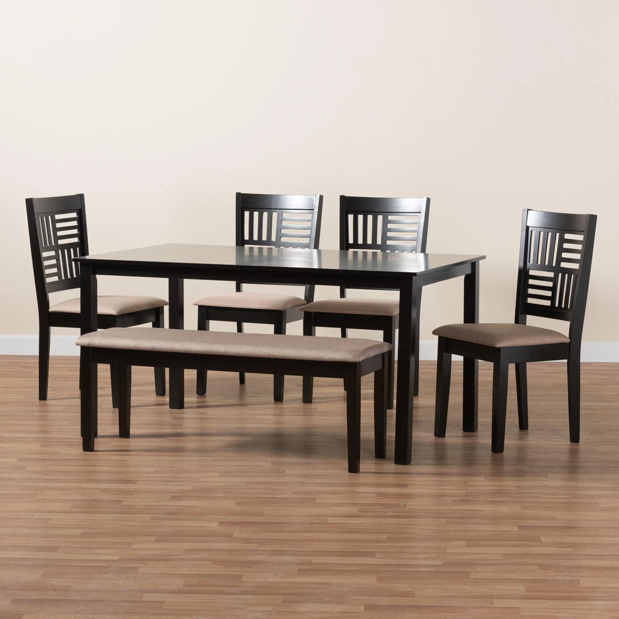 Baxton Studio Deanna Modern Beige Fabric and Dark Brown Finished Wood 6-Piece Dining Set - Image 3