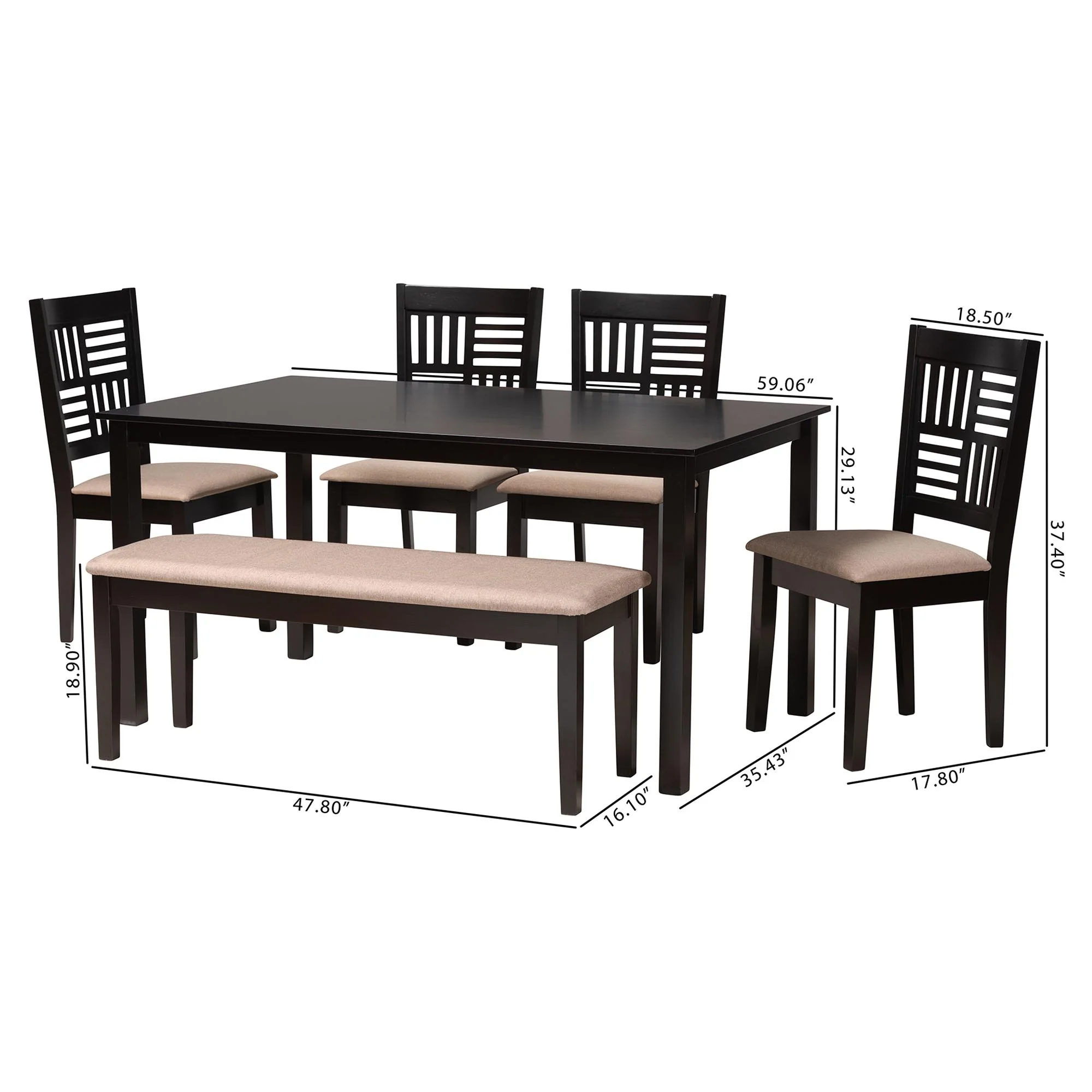 Baxton Studio Deanna Modern Beige Fabric and Dark Brown Finished Wood 6-Piece Dining Set - Image 4