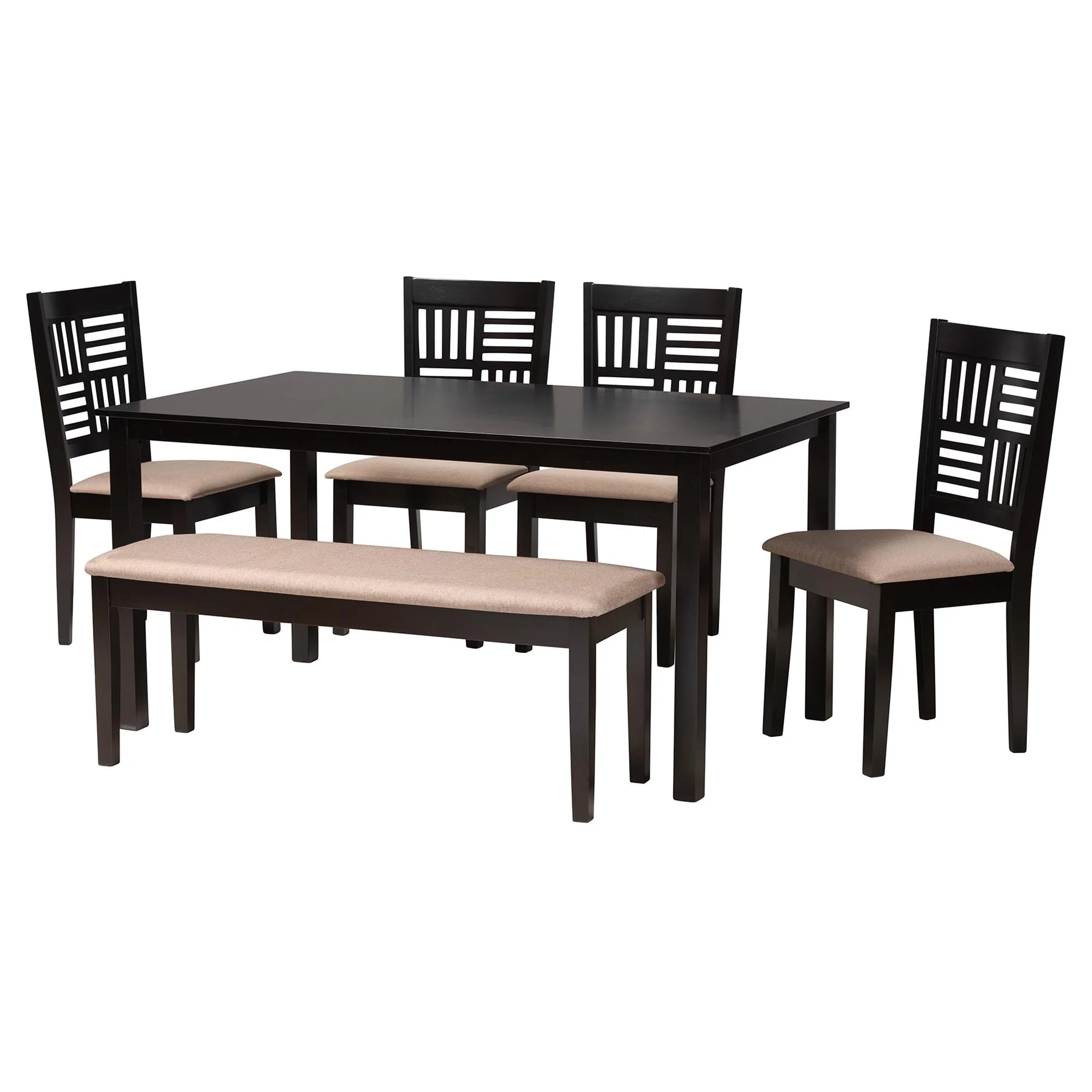 Baxton Studio Deanna Modern Beige Fabric and Dark Brown Finished Wood 6-Piece Dining Set - Image 5