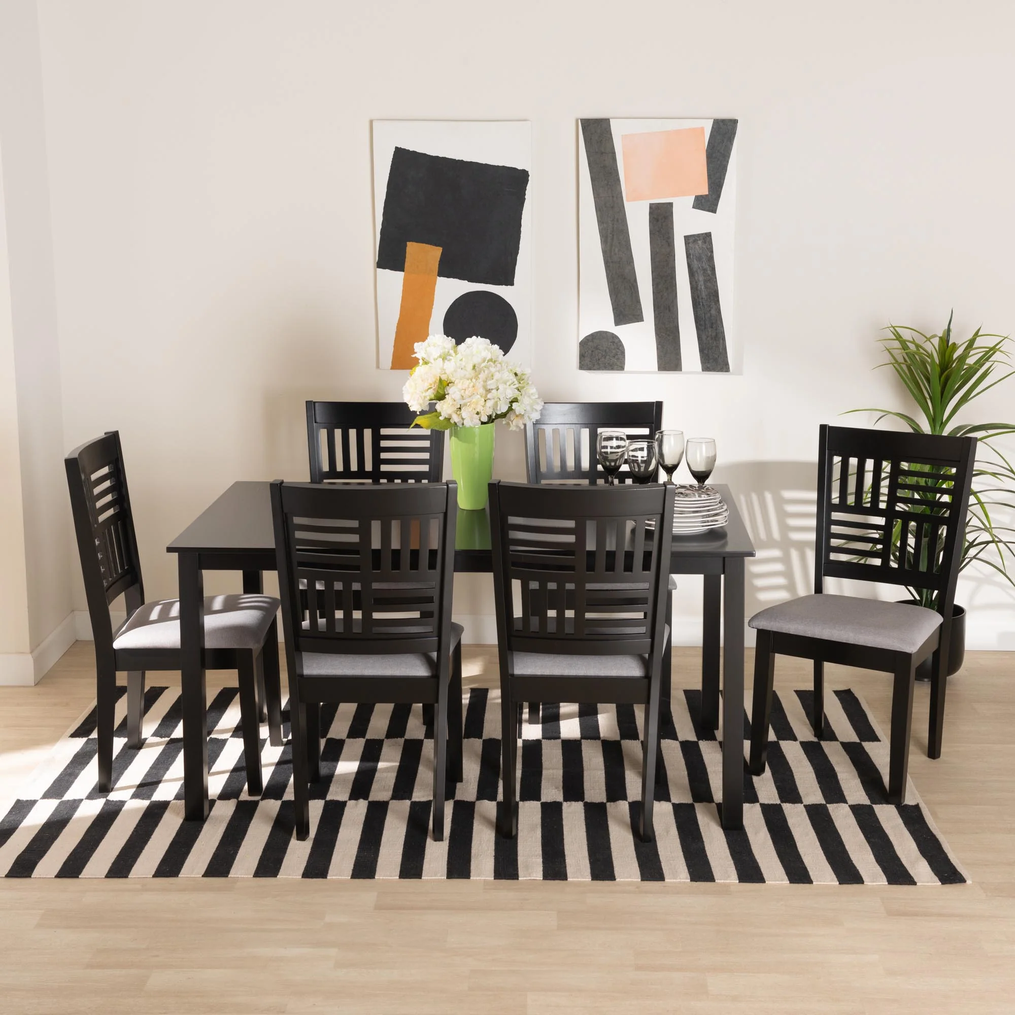 Baxton Studio Deanna Modern Beige Fabric and Dark Brown Finished Wood 7-Piece Dining Set - Image 11