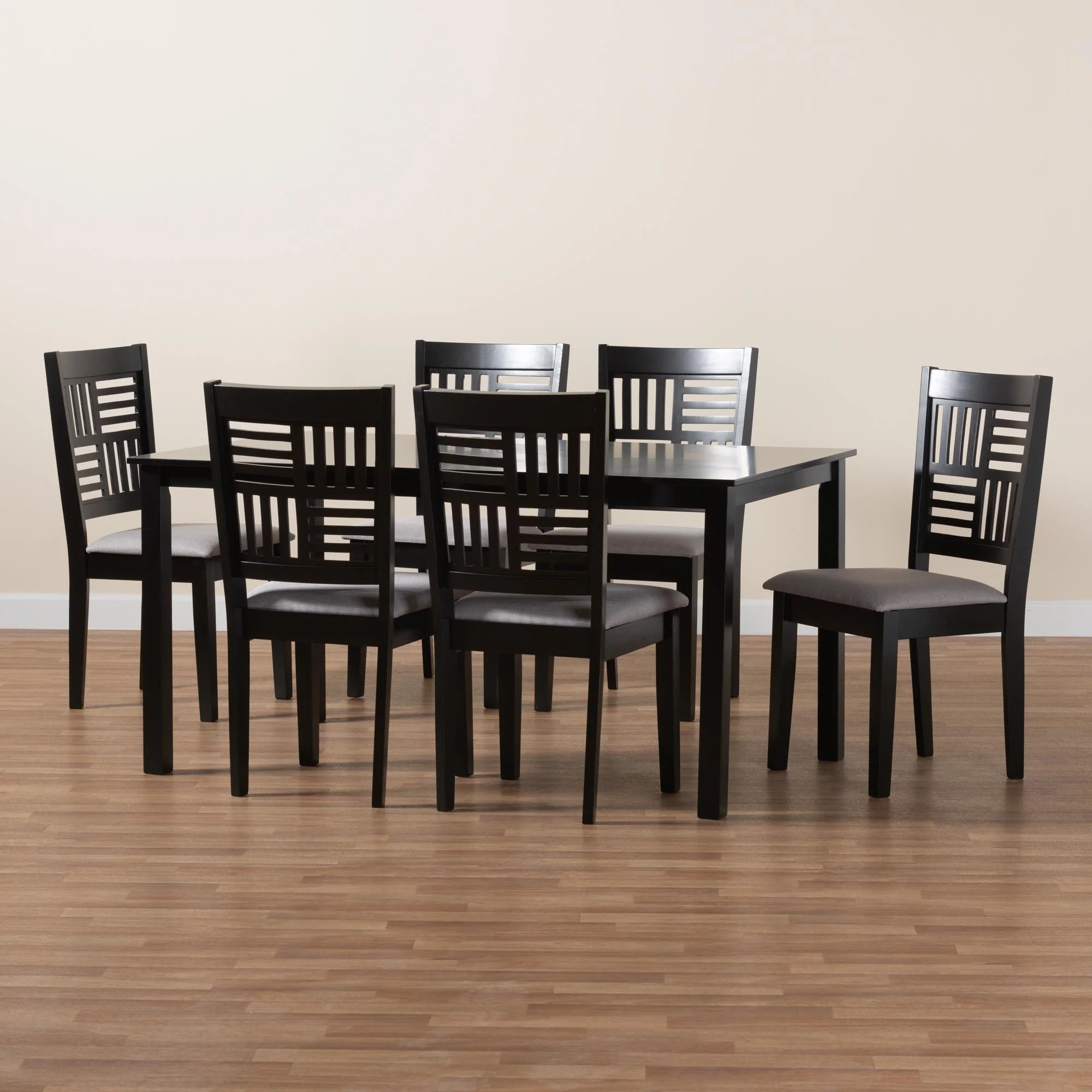 Baxton Studio Deanna Modern Beige Fabric and Dark Brown Finished Wood 7-Piece Dining Set - Image 12