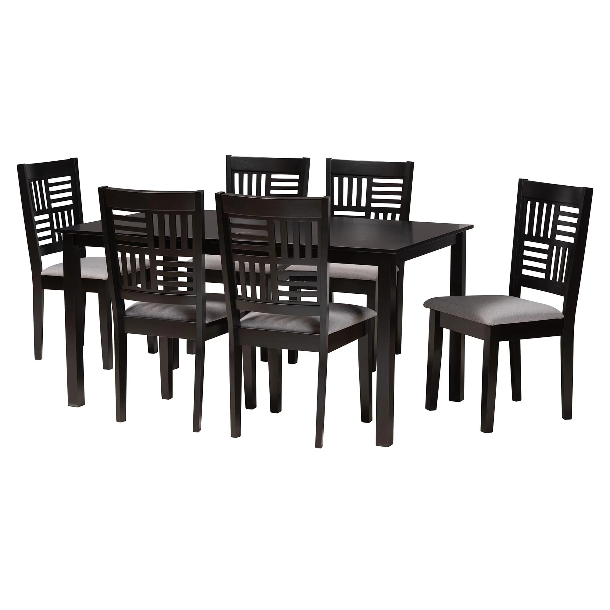 Baxton Studio Deanna Modern Beige Fabric and Dark Brown Finished Wood 7-Piece Dining Set - Image 14
