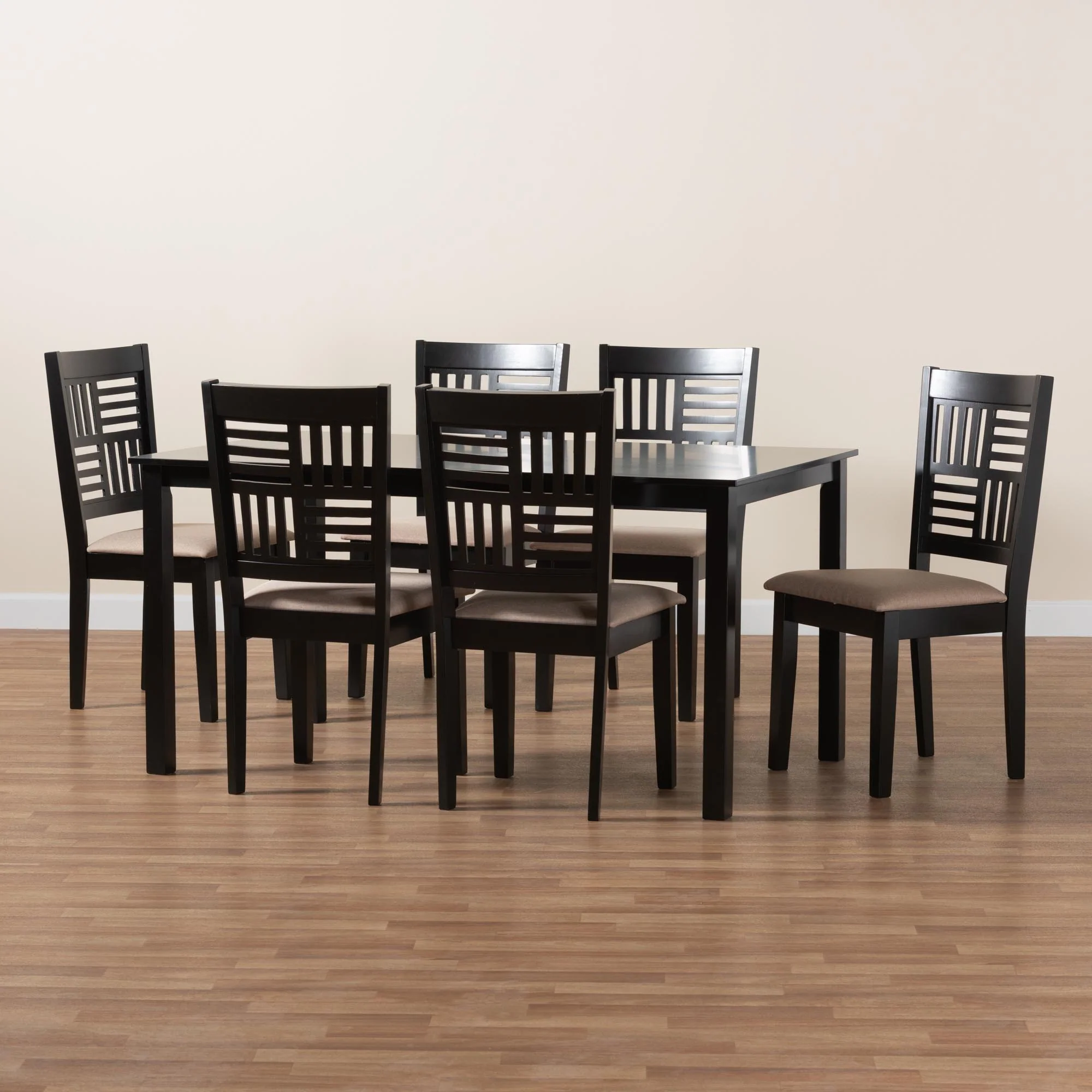 Baxton Studio Deanna Modern Beige Fabric and Dark Brown Finished Wood 7-Piece Dining Set - Image 2