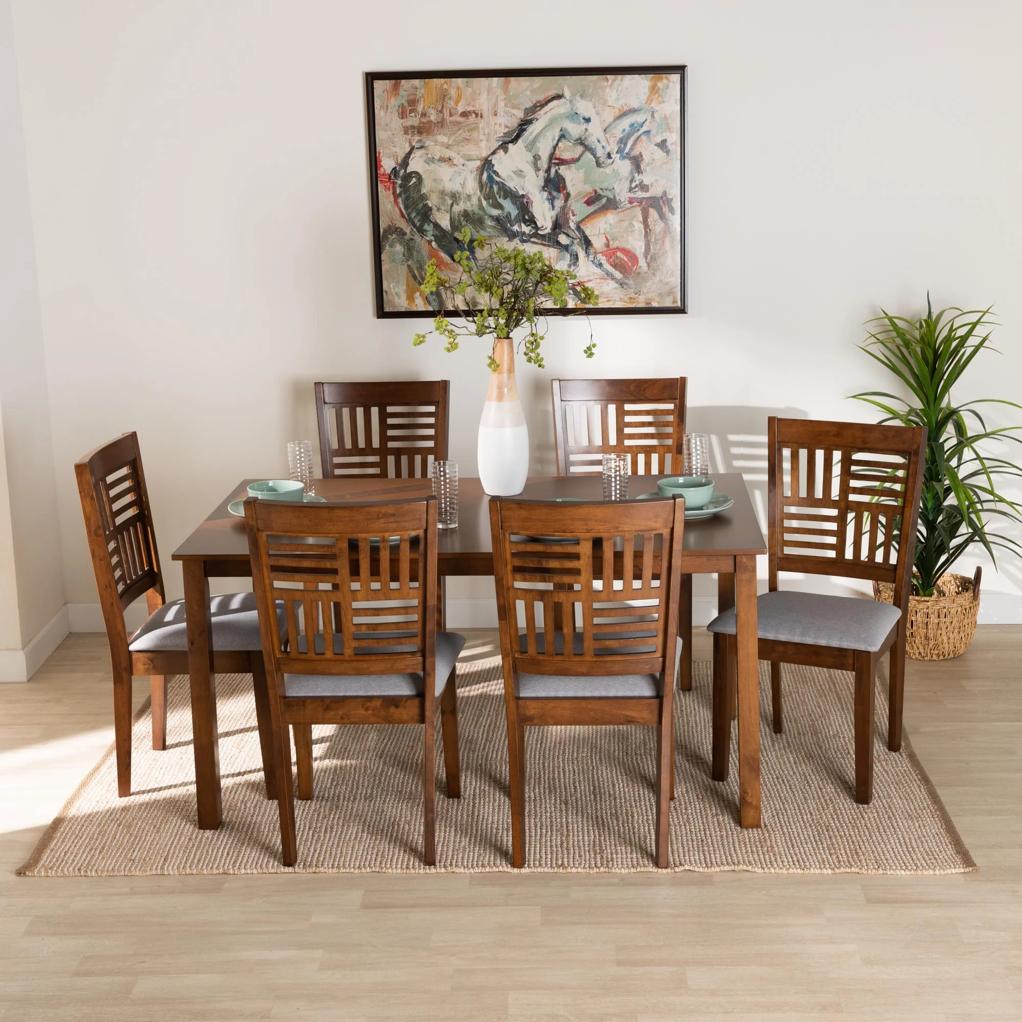 Baxton Studio Deanna Modern Beige Fabric and Dark Brown Finished Wood 7-Piece Dining Set - Image 21
