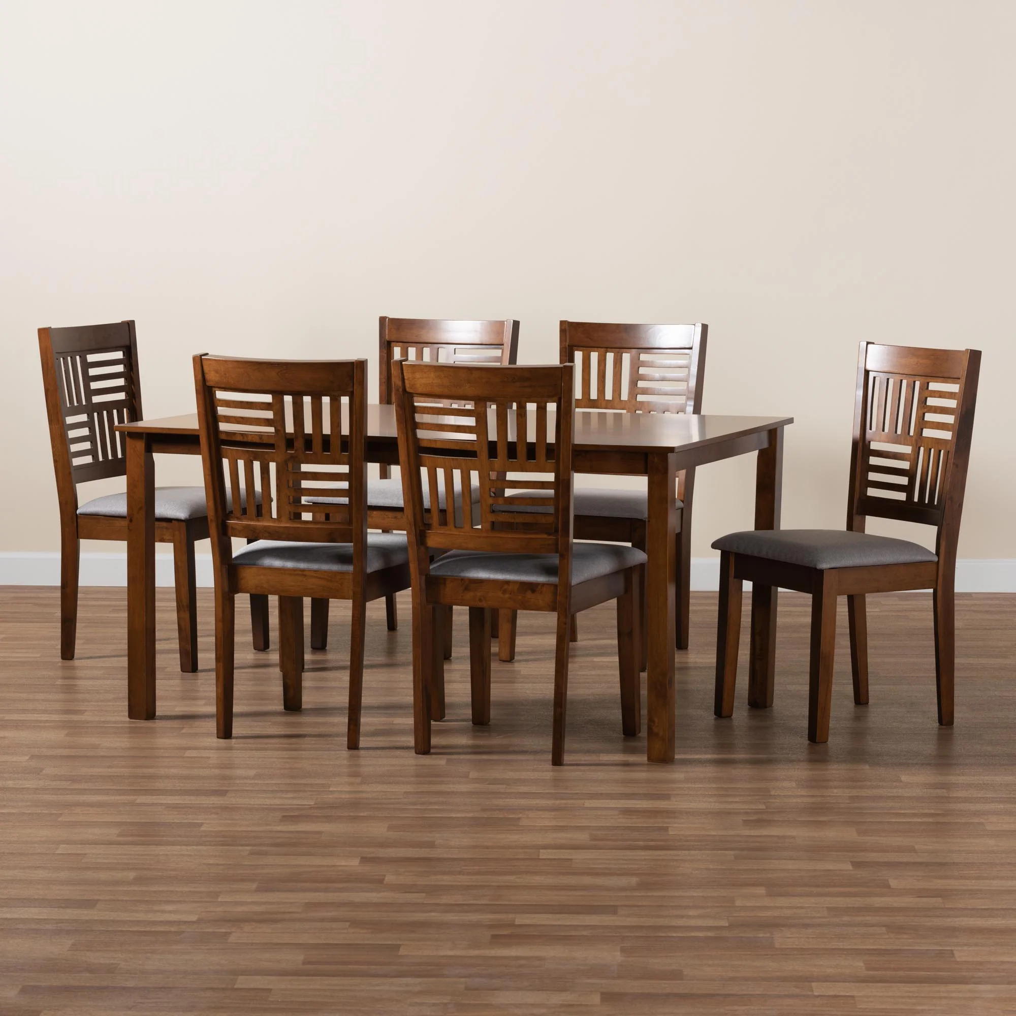 Baxton Studio Deanna Modern Beige Fabric and Dark Brown Finished Wood 7-Piece Dining Set - Image 22