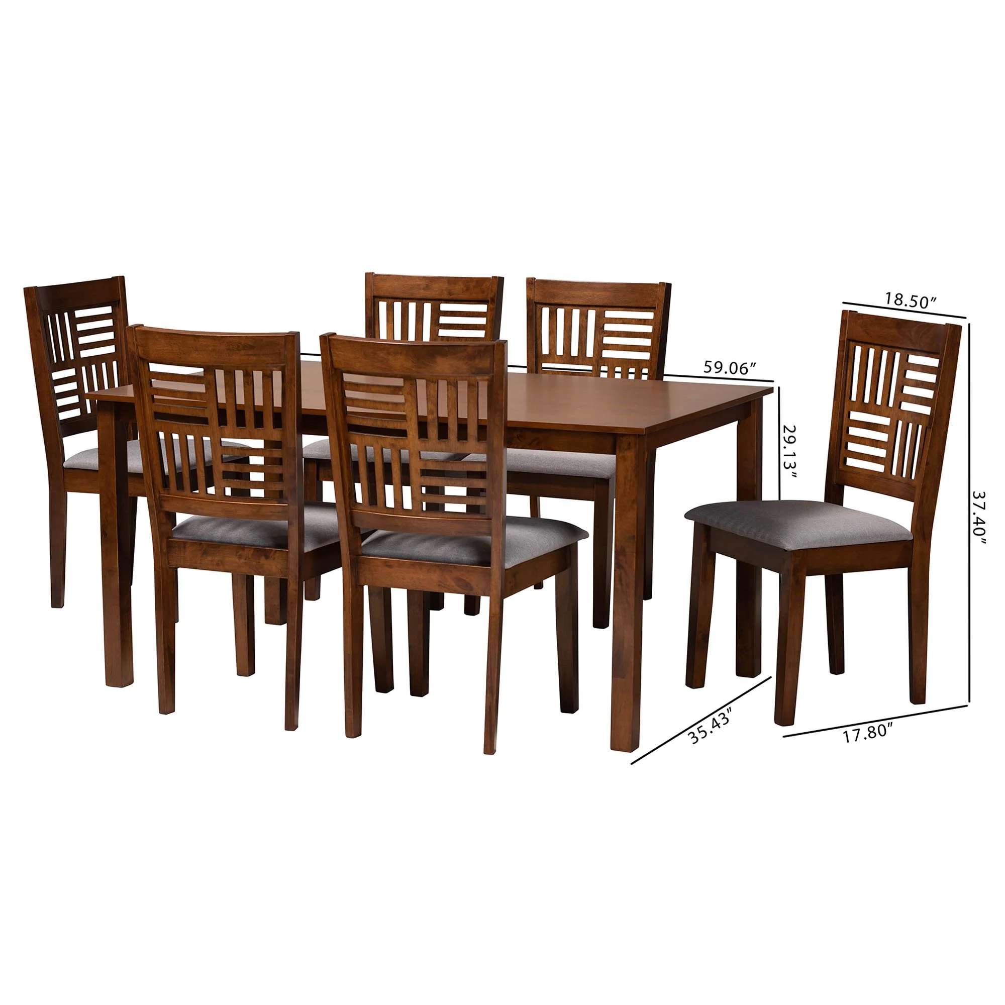 Baxton Studio Deanna Modern Beige Fabric and Dark Brown Finished Wood 7-Piece Dining Set - Image 23