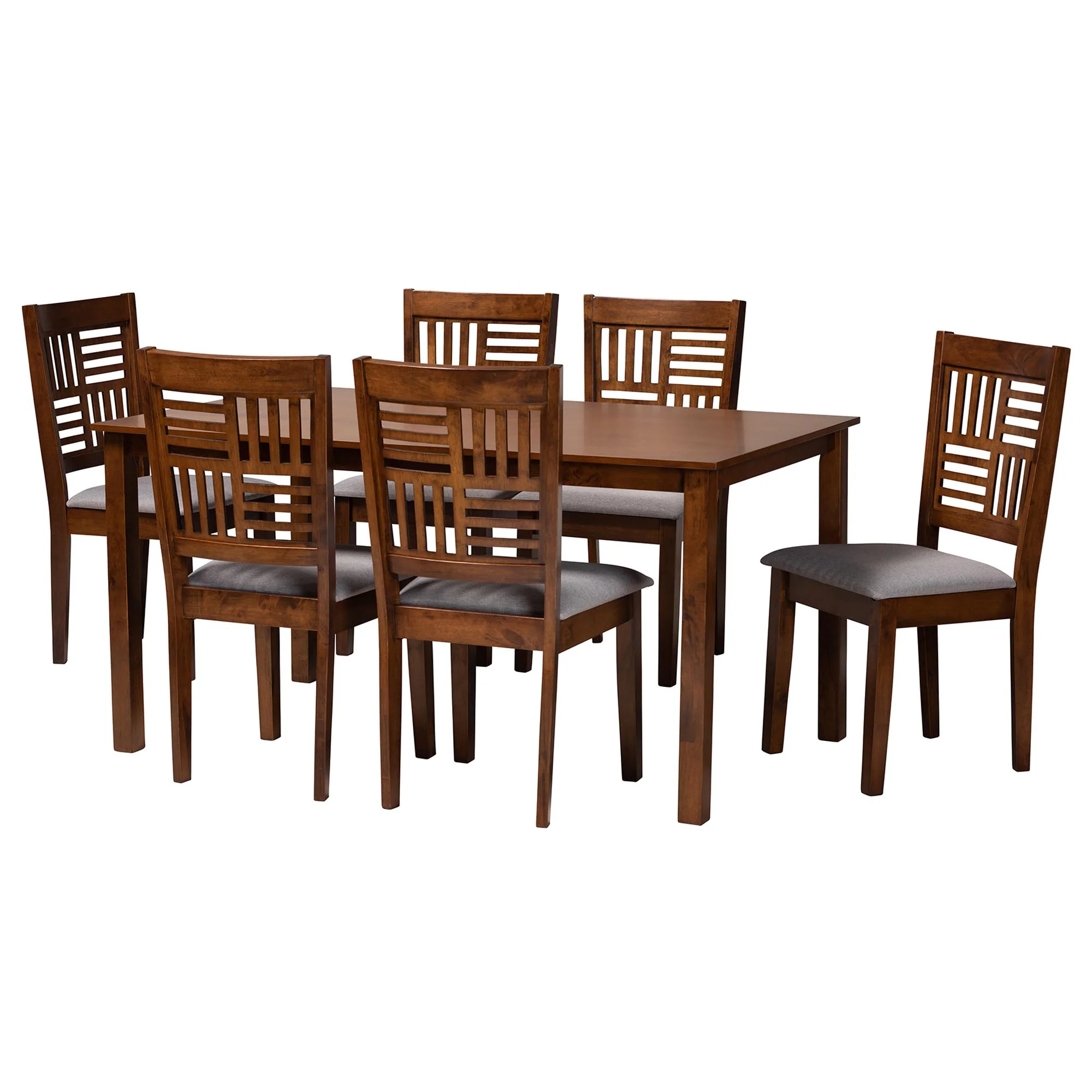 Baxton Studio Deanna Modern Beige Fabric and Dark Brown Finished Wood 7-Piece Dining Set - Image 24