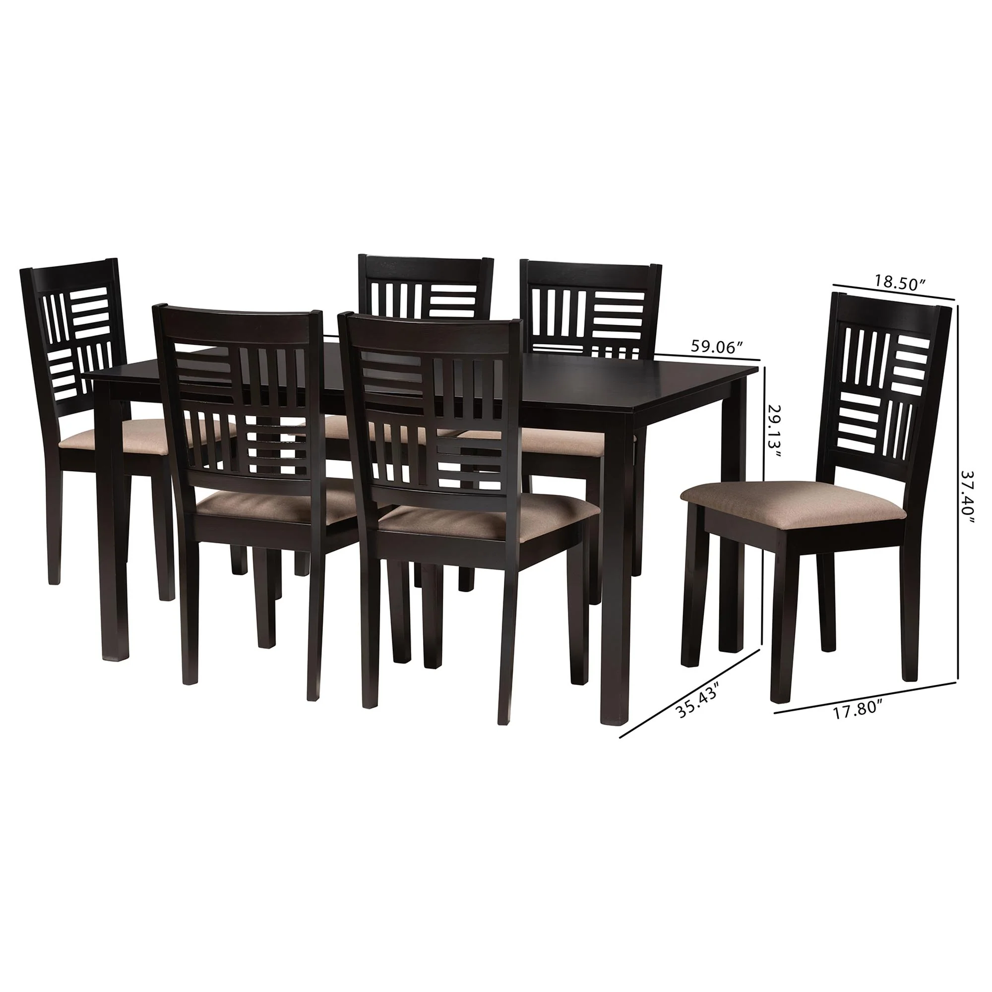 Baxton Studio Deanna Modern Beige Fabric and Dark Brown Finished Wood 7-Piece Dining Set - Image 3