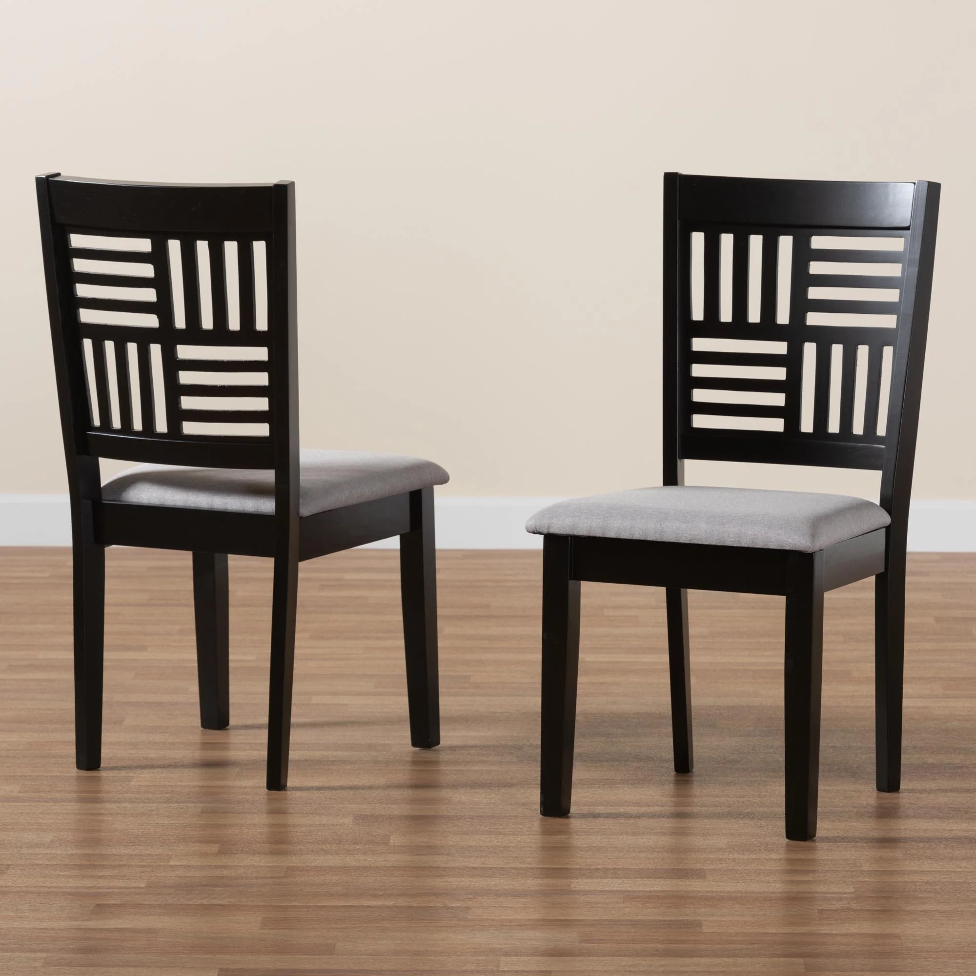 Baxton Studio Deanna Modern Grey Fabric and Dark Brown Finished Wood 2-Piece Dining Chair Set - Image 2
