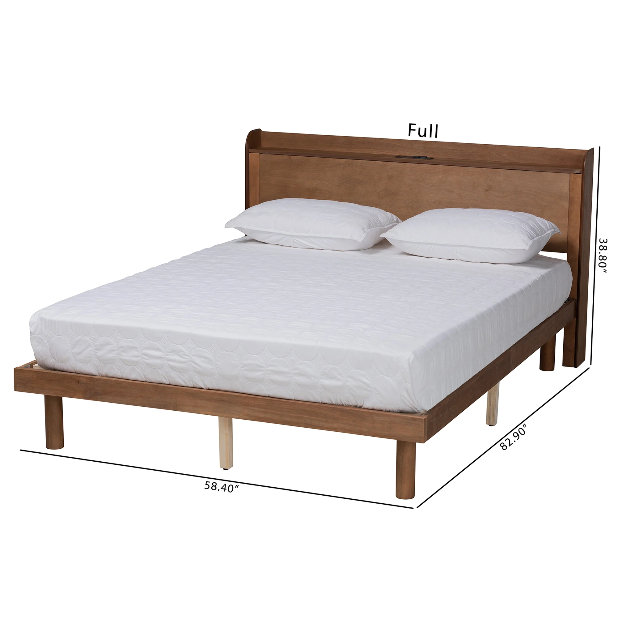 Baxton Studio Decker Mid-Century Modern Transitional Walnut Brown Finished Wood Full Size Platform Bed with Charging Station - Image 10
