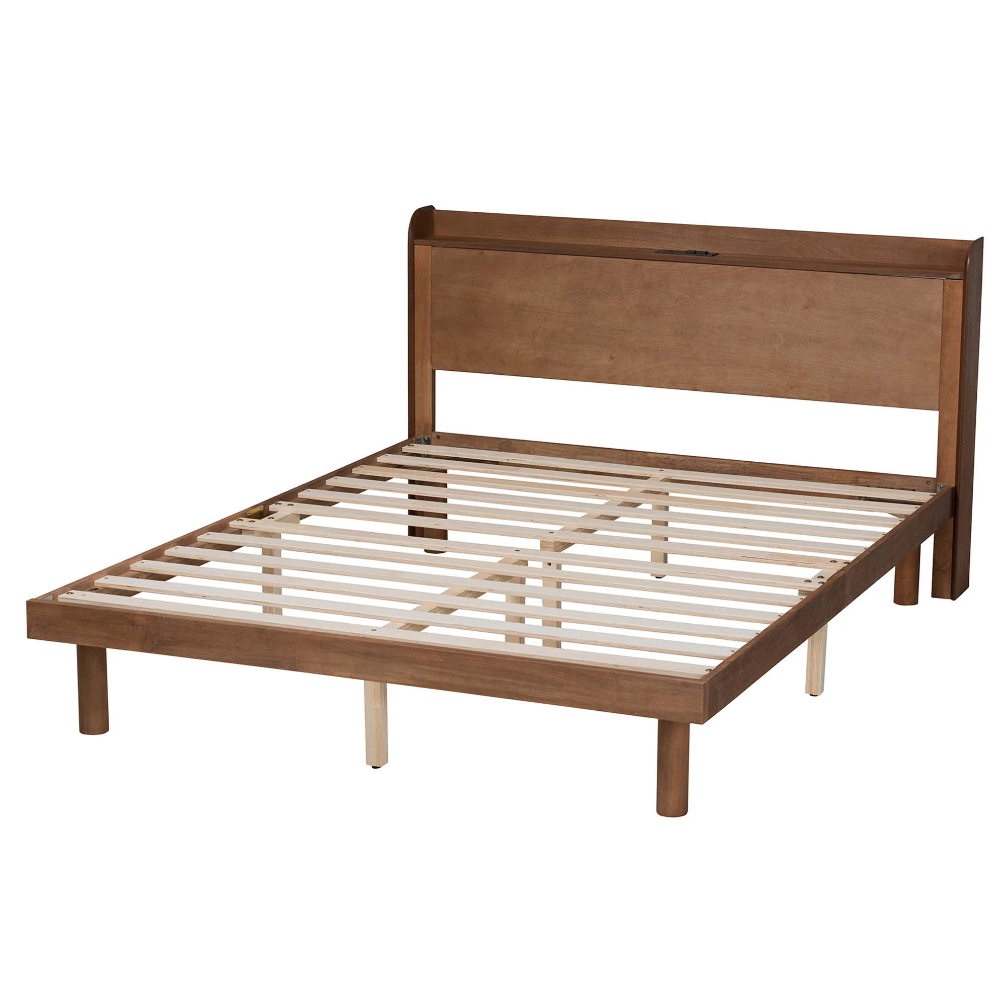 Baxton Studio Decker Mid-Century Modern Transitional Walnut Brown Finished Wood Full Size Platform Bed with Charging Station - Image 4