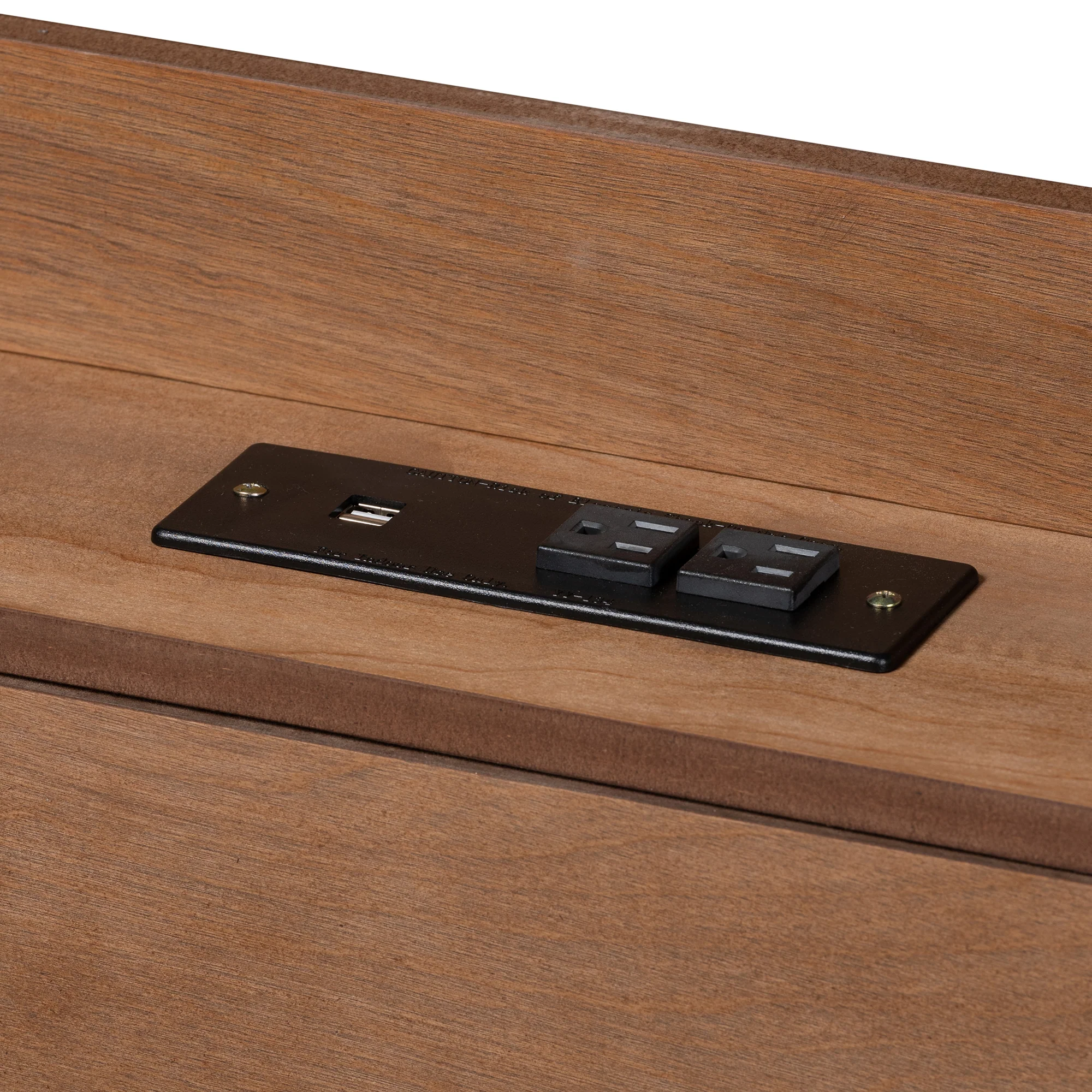 Baxton Studio Decker Mid-Century Modern Transitional Walnut Brown Finished Wood Full Size Platform Bed with Charging Station - Image 7