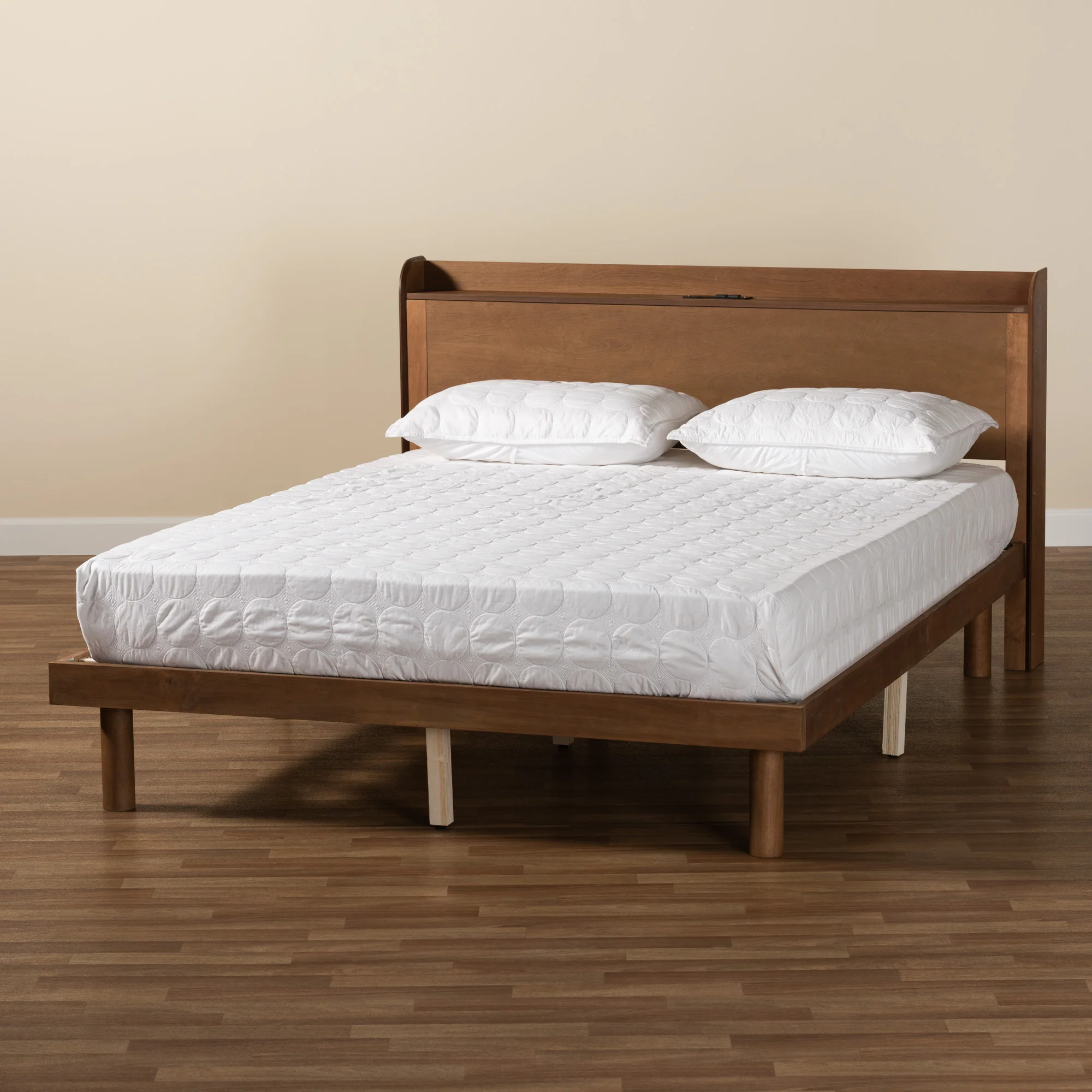Baxton Studio Decker Mid-Century Modern Transitional Walnut Brown Finished Wood Full Size Platform Bed with Charging Station - Image 9