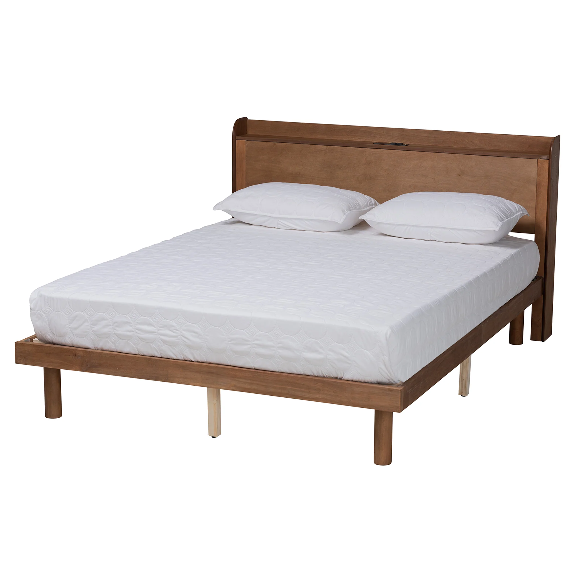 Baxton Studio Decker Mid-Century Modern Transitional Walnut Brown Finished Wood Queen Size Platform Bed with Charging Station - Image 2