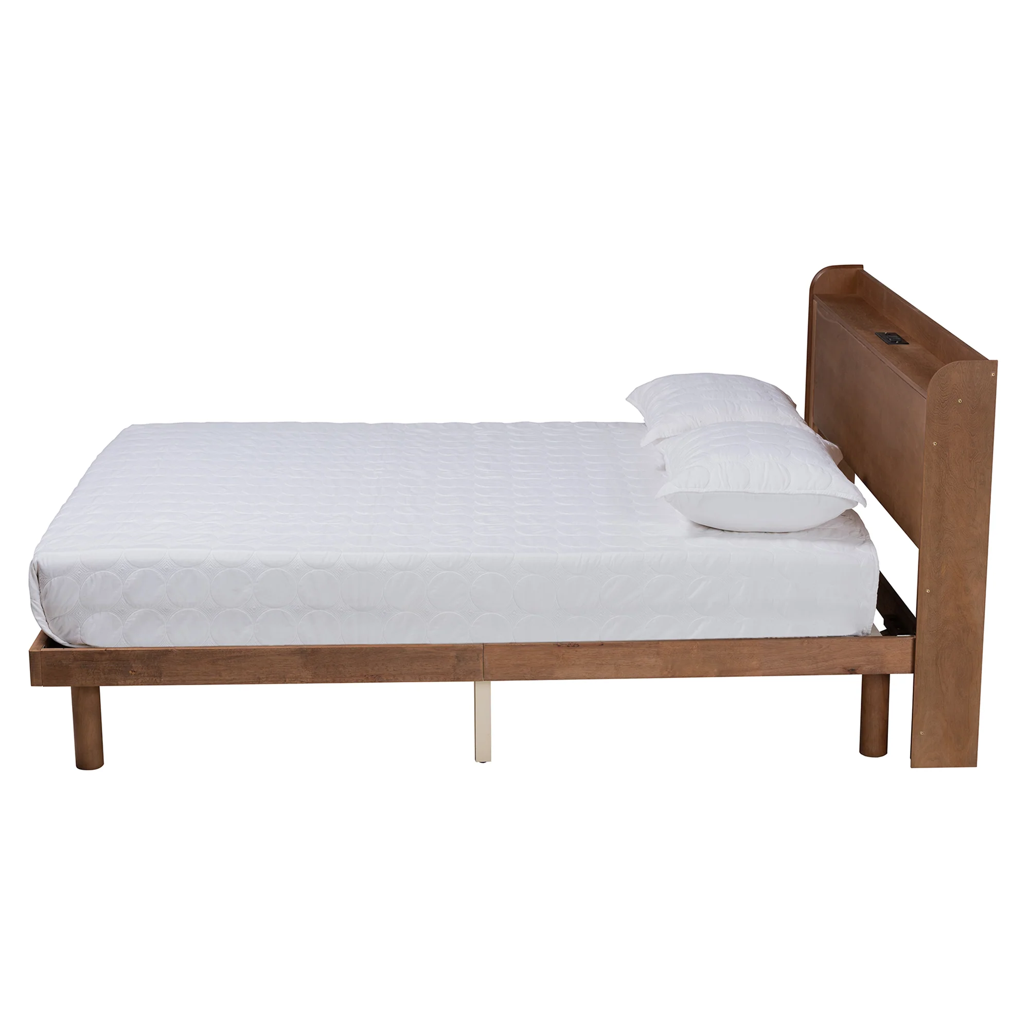 Baxton Studio Decker Mid-Century Modern Transitional Walnut Brown Finished Wood Queen Size Platform Bed with Charging Station - Image 3