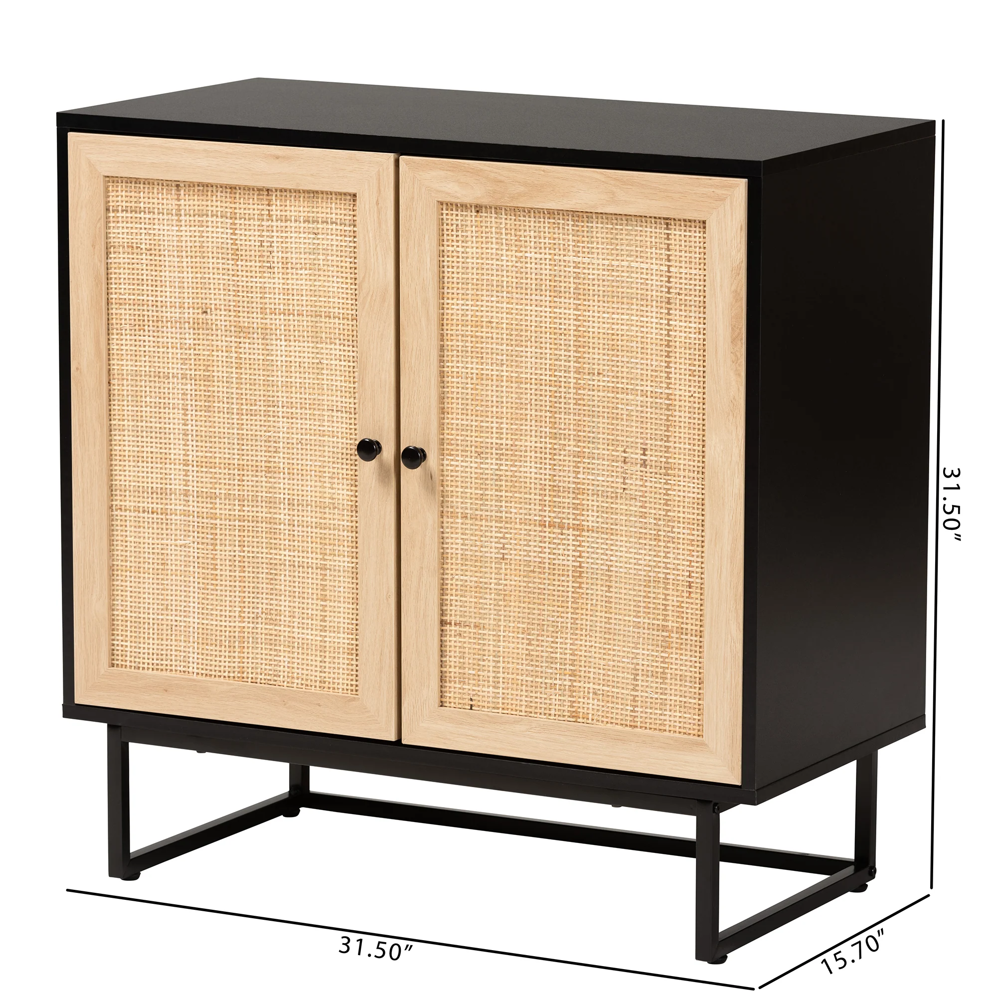 Baxton Studio Declan Mid-Century Modern Espresso Brown Finished Wood and Natural Rattan 2-Door Storage Cabinet - Image 10