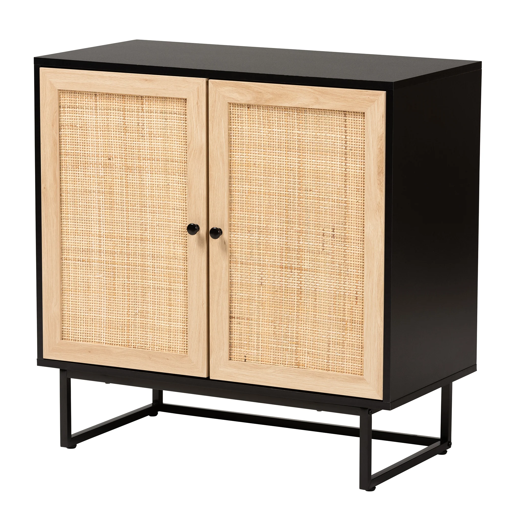 Baxton Studio Declan Mid-Century Modern Espresso Brown Finished Wood and Natural Rattan 2-Door Storage Cabinet - Image 2
