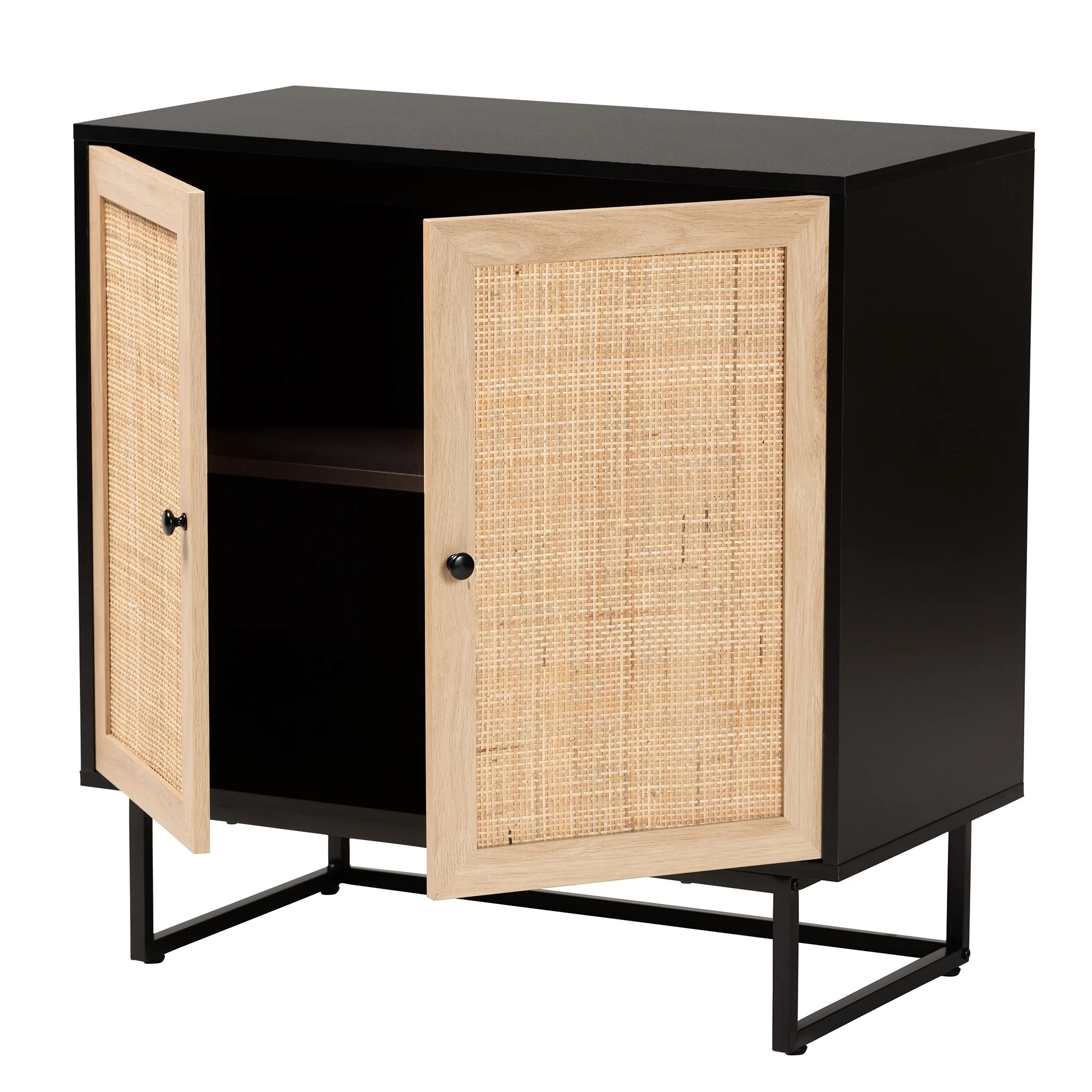 Baxton Studio Declan Mid-Century Modern Espresso Brown Finished Wood and Natural Rattan 2-Door Storage Cabinet - Image 3