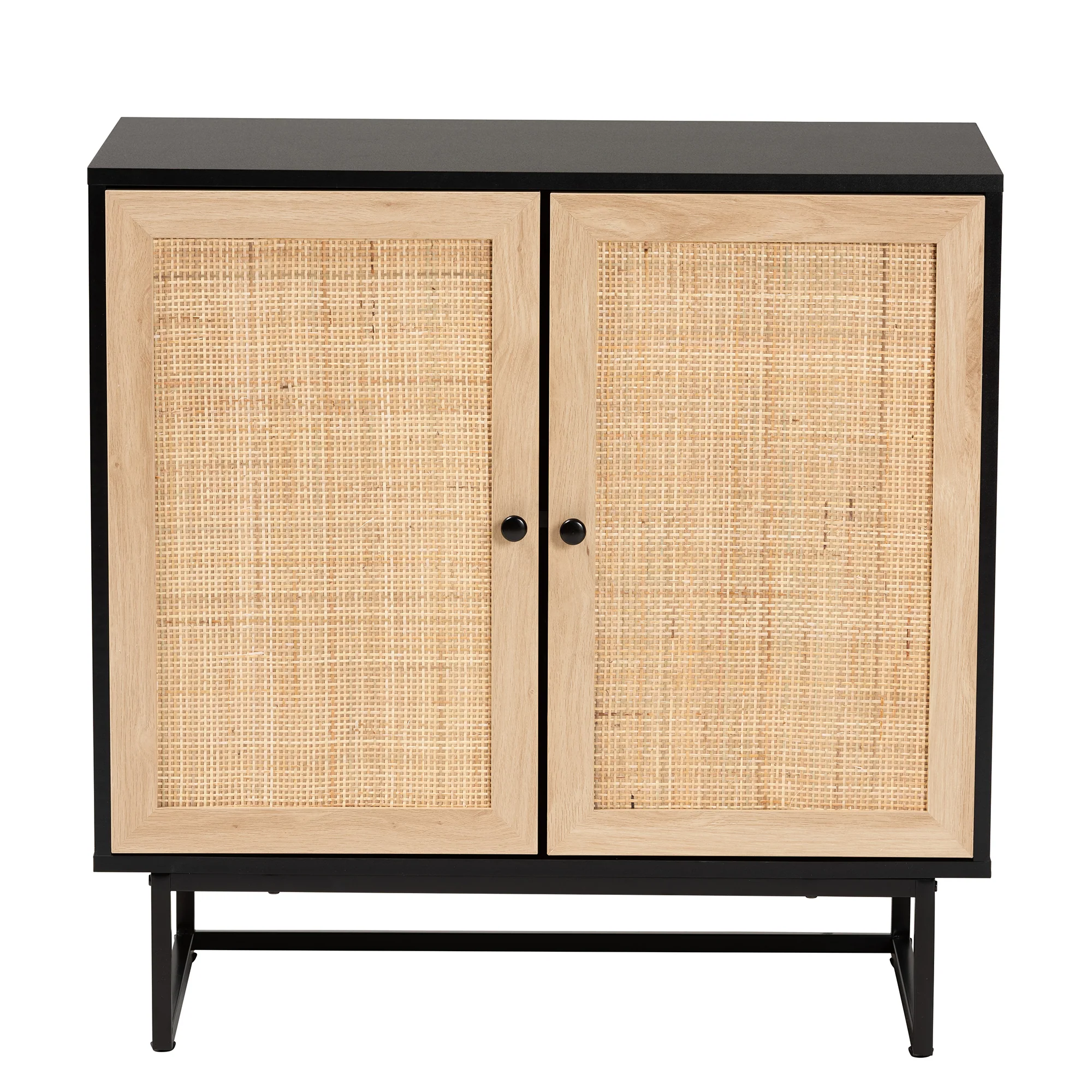 Baxton Studio Declan Mid-Century Modern Espresso Brown Finished Wood and Natural Rattan 2-Door Storage Cabinet - Image 4