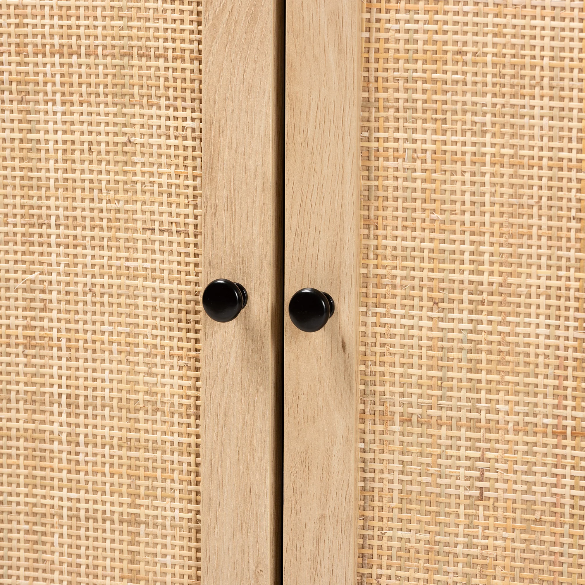 Baxton Studio Declan Mid-Century Modern Espresso Brown Finished Wood and Natural Rattan 2-Door Storage Cabinet - Image 6