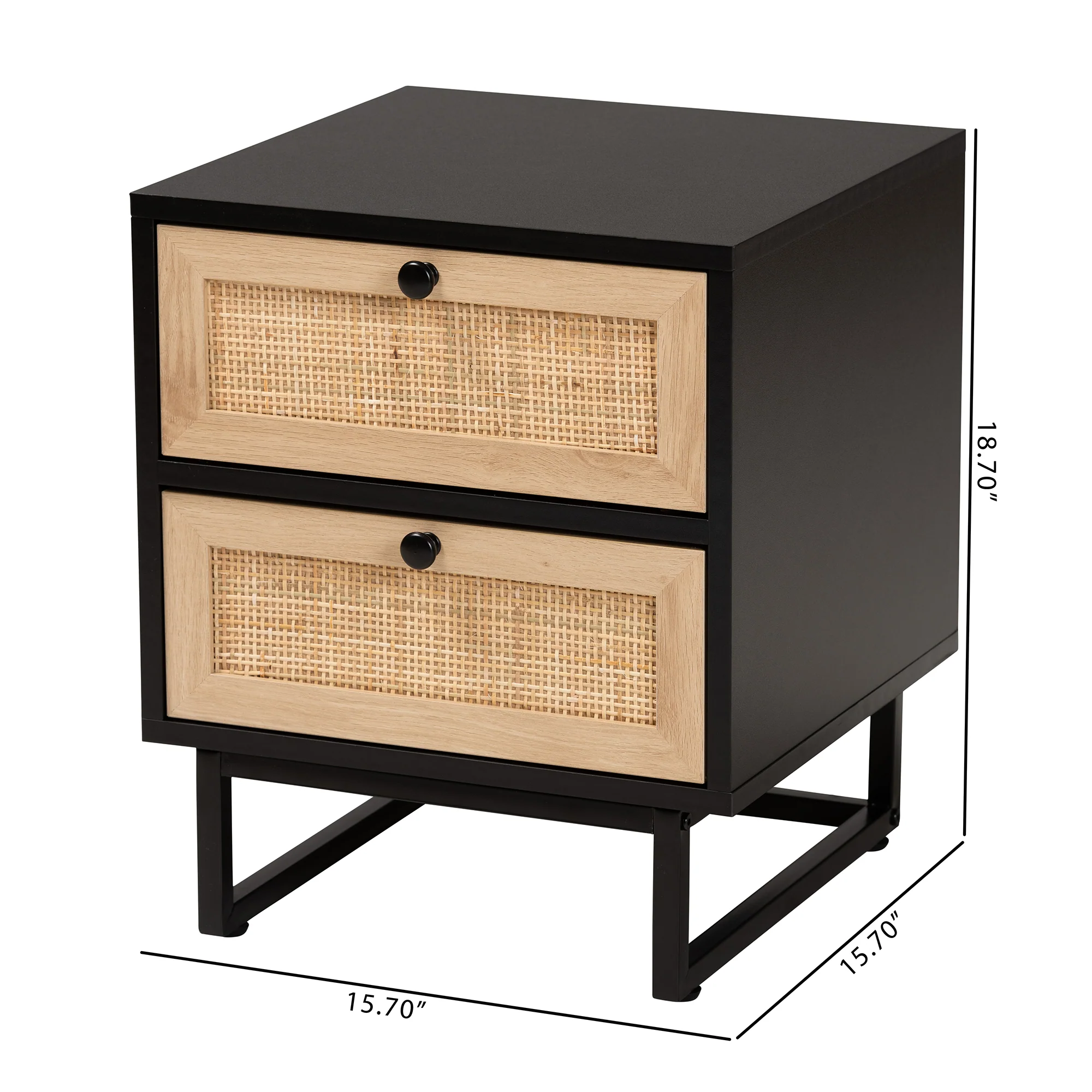 Baxton Studio Declan Mid-Century Modern Espresso Brown Finished Wood and Natural Rattan 2-Drawer End Table - Image 3