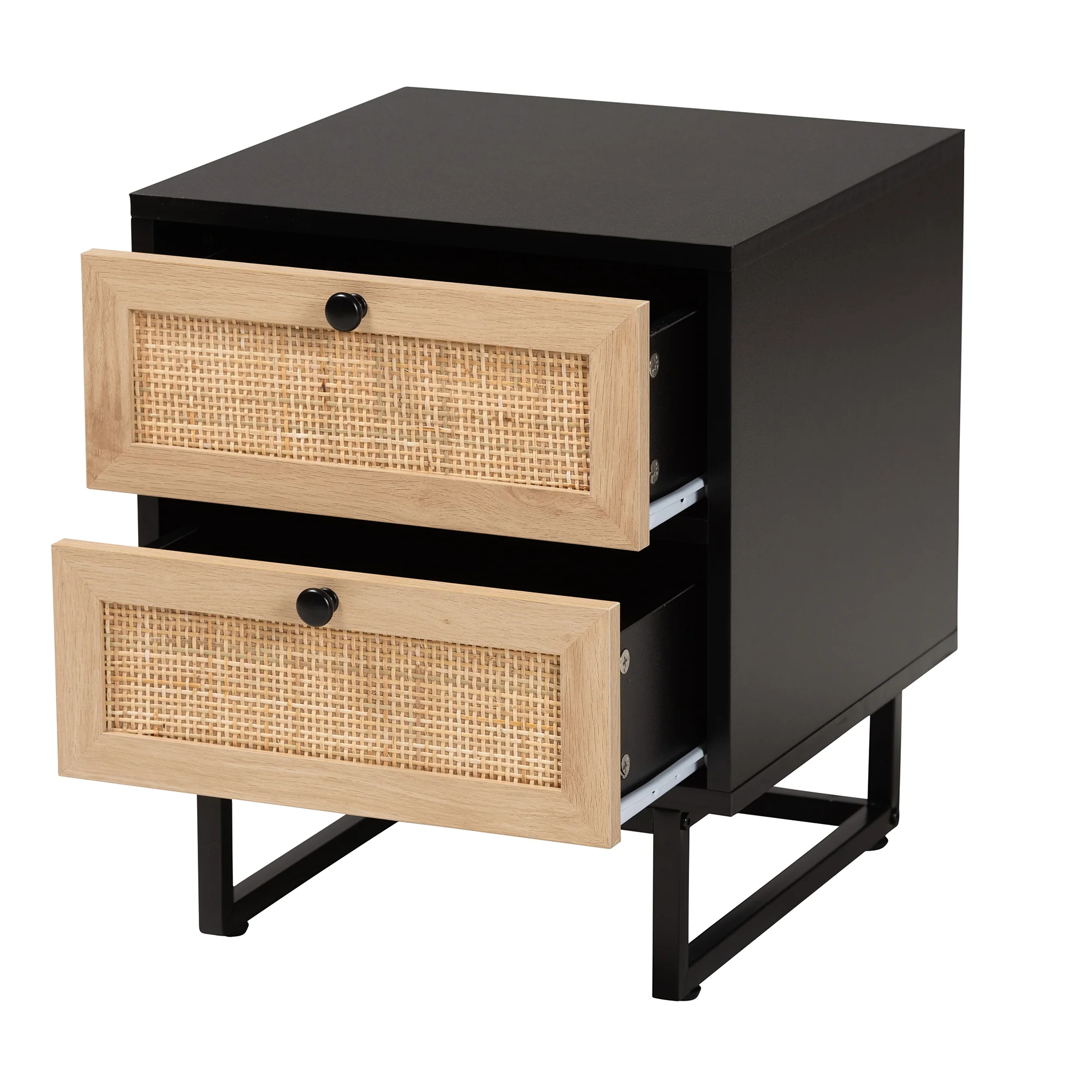 Baxton Studio Declan Mid-Century Modern Espresso Brown Finished Wood and Natural Rattan 2-Drawer End Table - Image 5