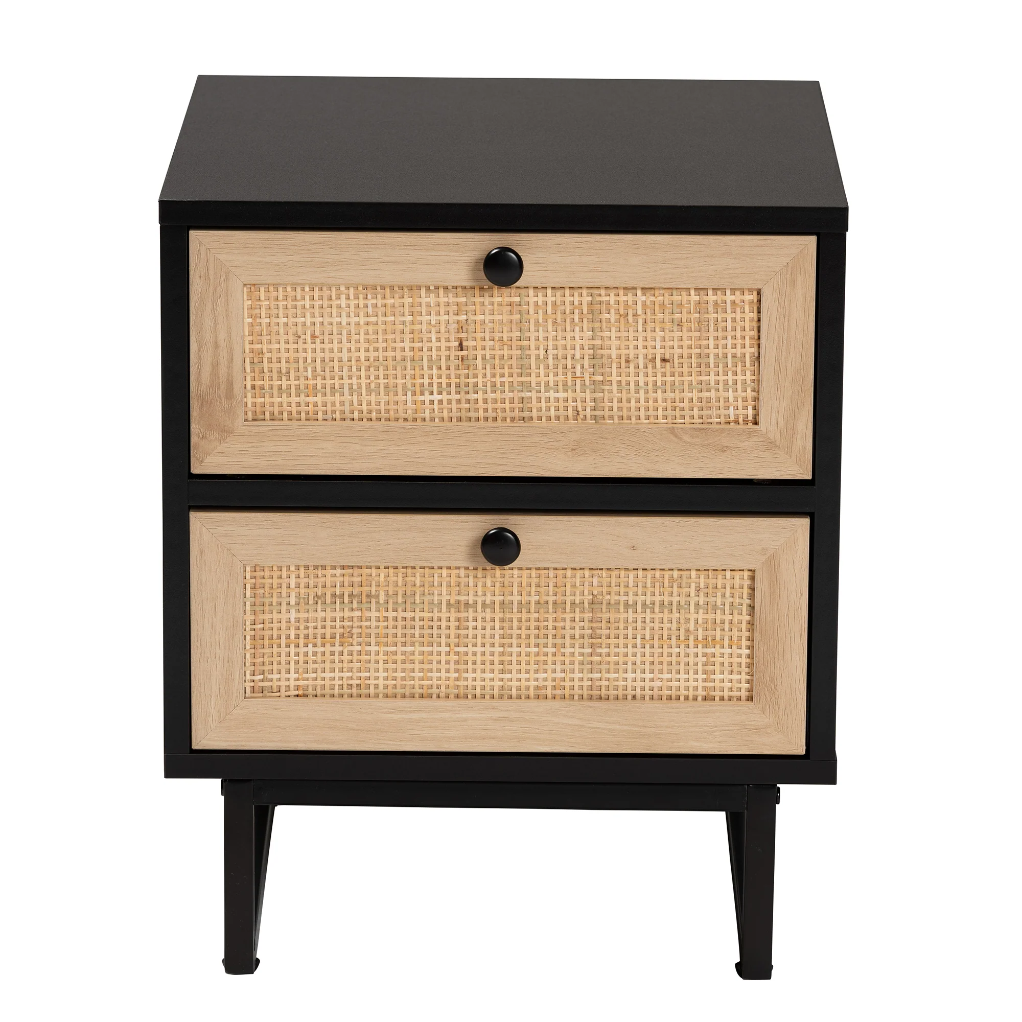 Baxton Studio Declan Mid-Century Modern Espresso Brown Finished Wood and Natural Rattan 2-Drawer End Table - Image 6