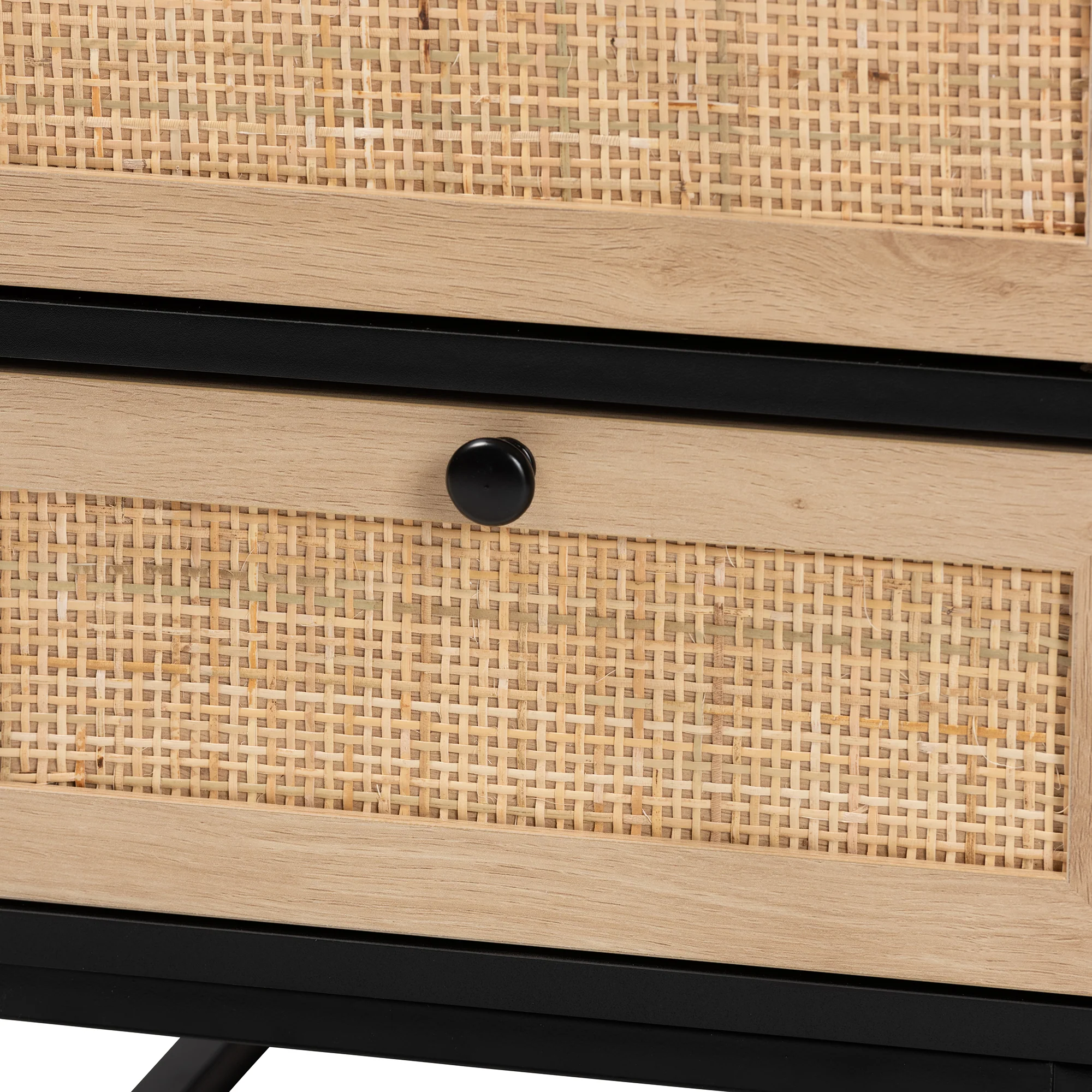 Baxton Studio Declan Mid-Century Modern Espresso Brown Finished Wood and Natural Rattan 2-Drawer End Table - Image 8
