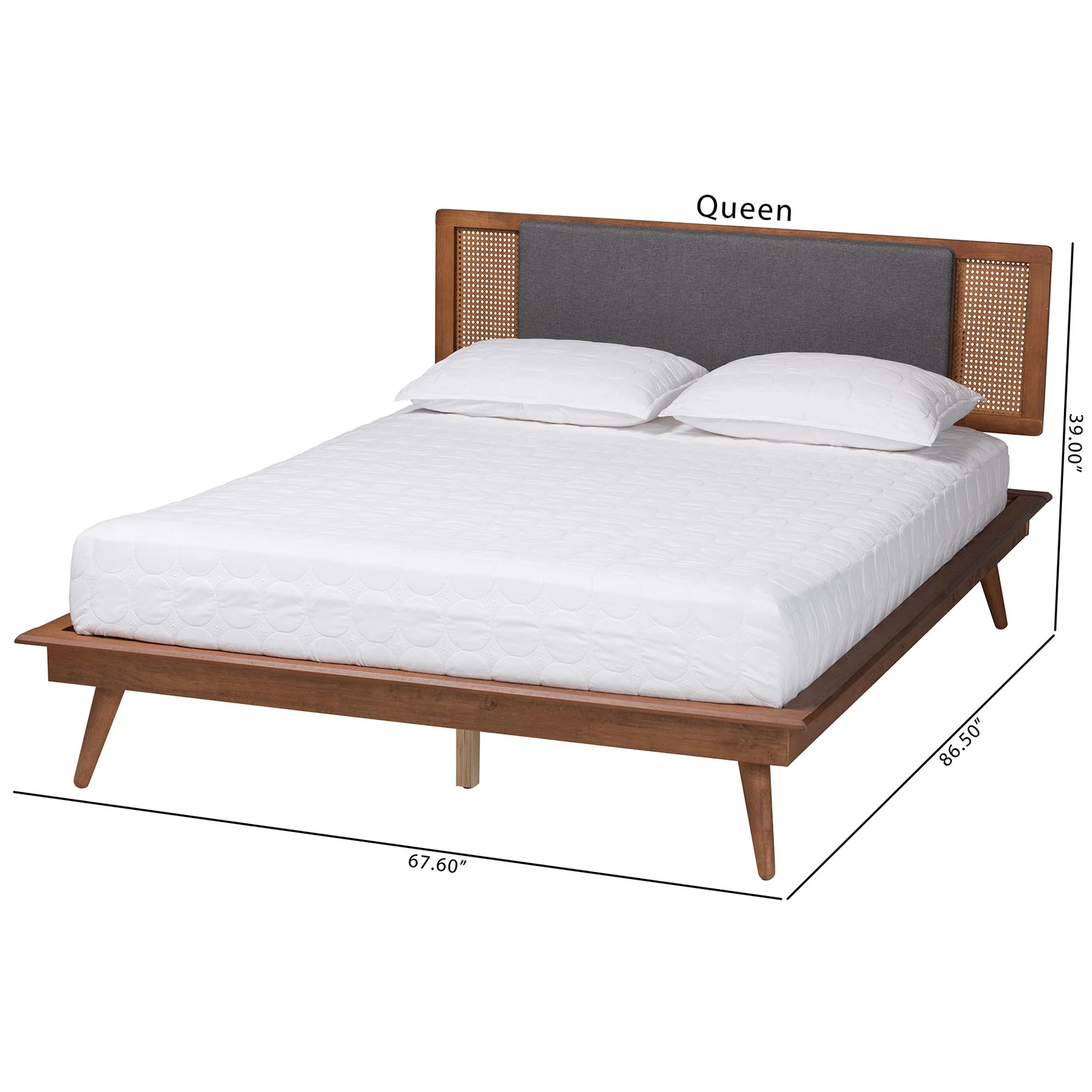 Baxton Studio Delfina Mid-Century Modern Dark Grey Fabric and Walnut Brown Finished Wood Full Size Platform Bed - Image 4