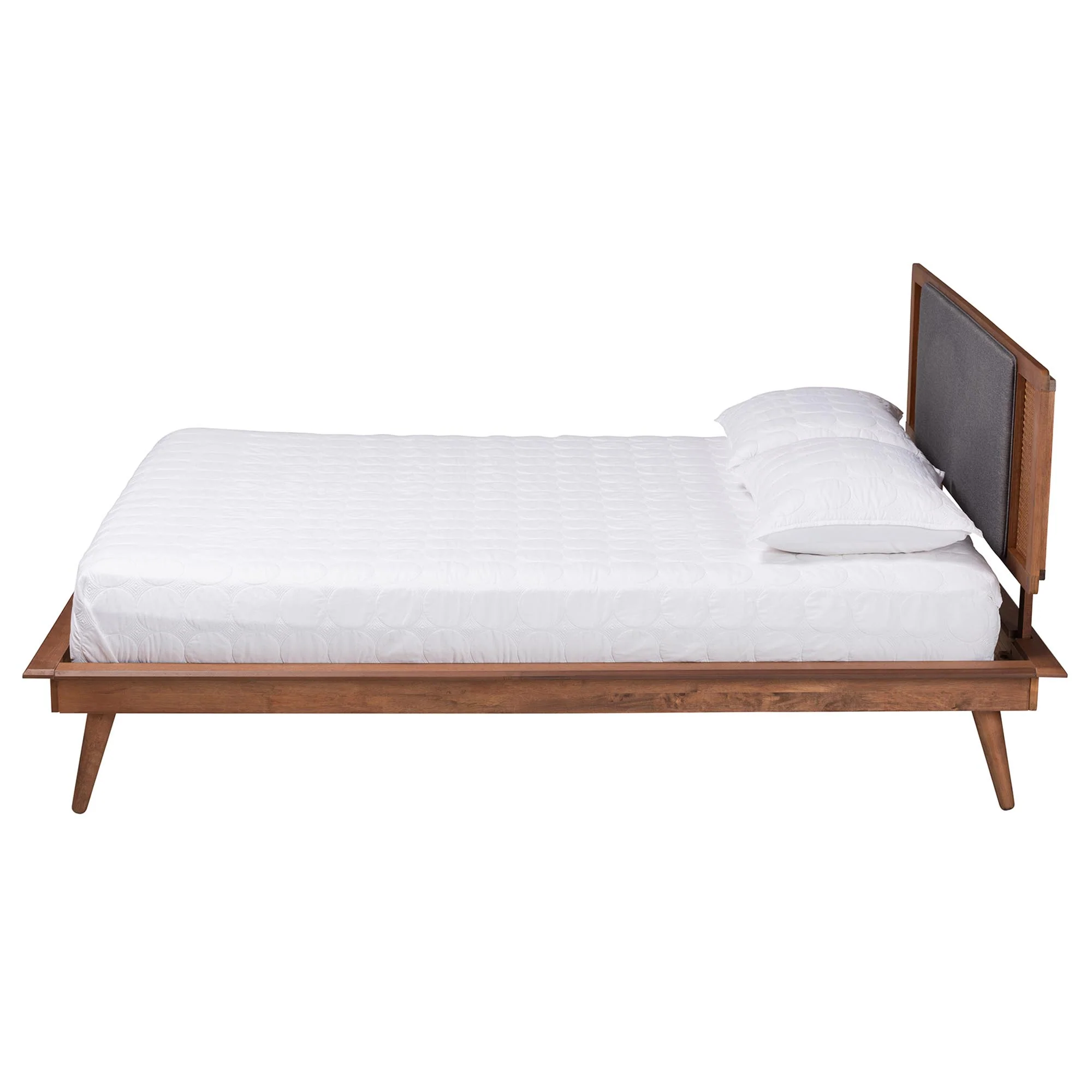 Baxton Studio Delfina Mid-Century Modern Dark Grey Fabric and Walnut Brown Finished Wood Full Size Platform Bed - Image 7