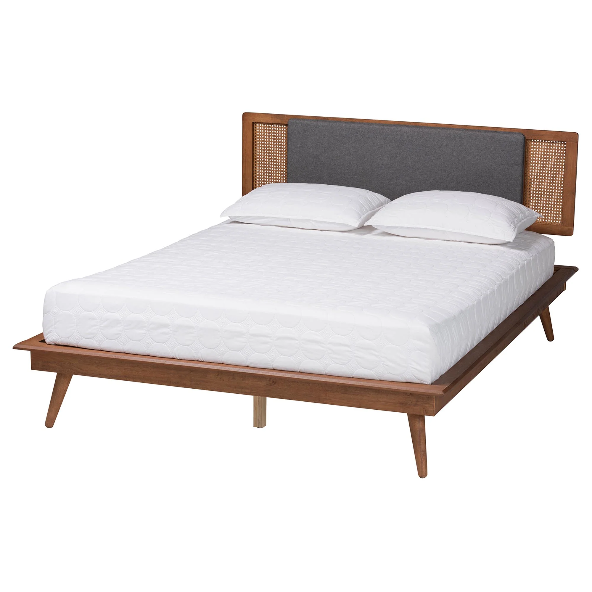 Baxton Studio Delfina Mid-Century Modern Dark Grey Fabric and Walnut Brown Finished Wood King Size Platform Bed - Image 2