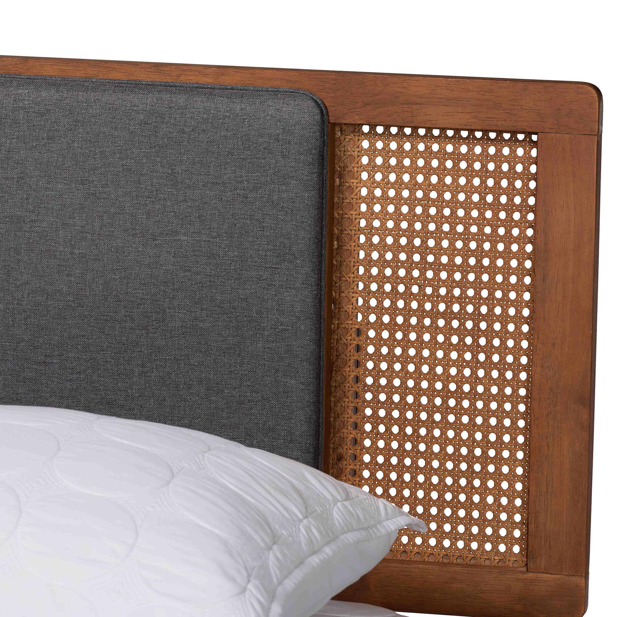Baxton Studio Delfina Mid-Century Modern Dark Grey Fabric and Walnut Brown Finished Wood King Size Platform Bed - Image 5