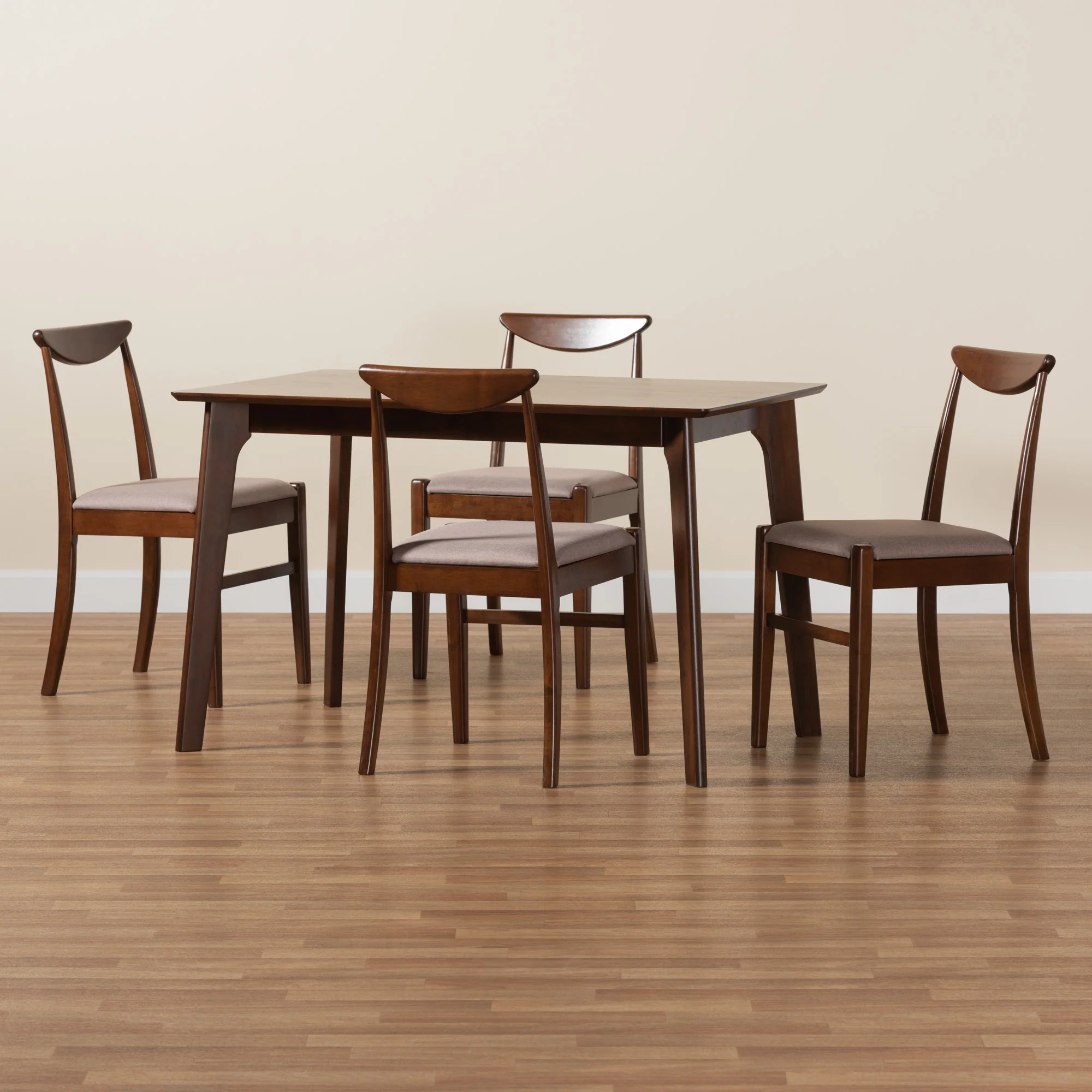 Baxton Studio Delphina Mid-Century Modern Warm Grey Fabric and Dark Brown Finished Wood 5-Piece Dining Set - Image 2