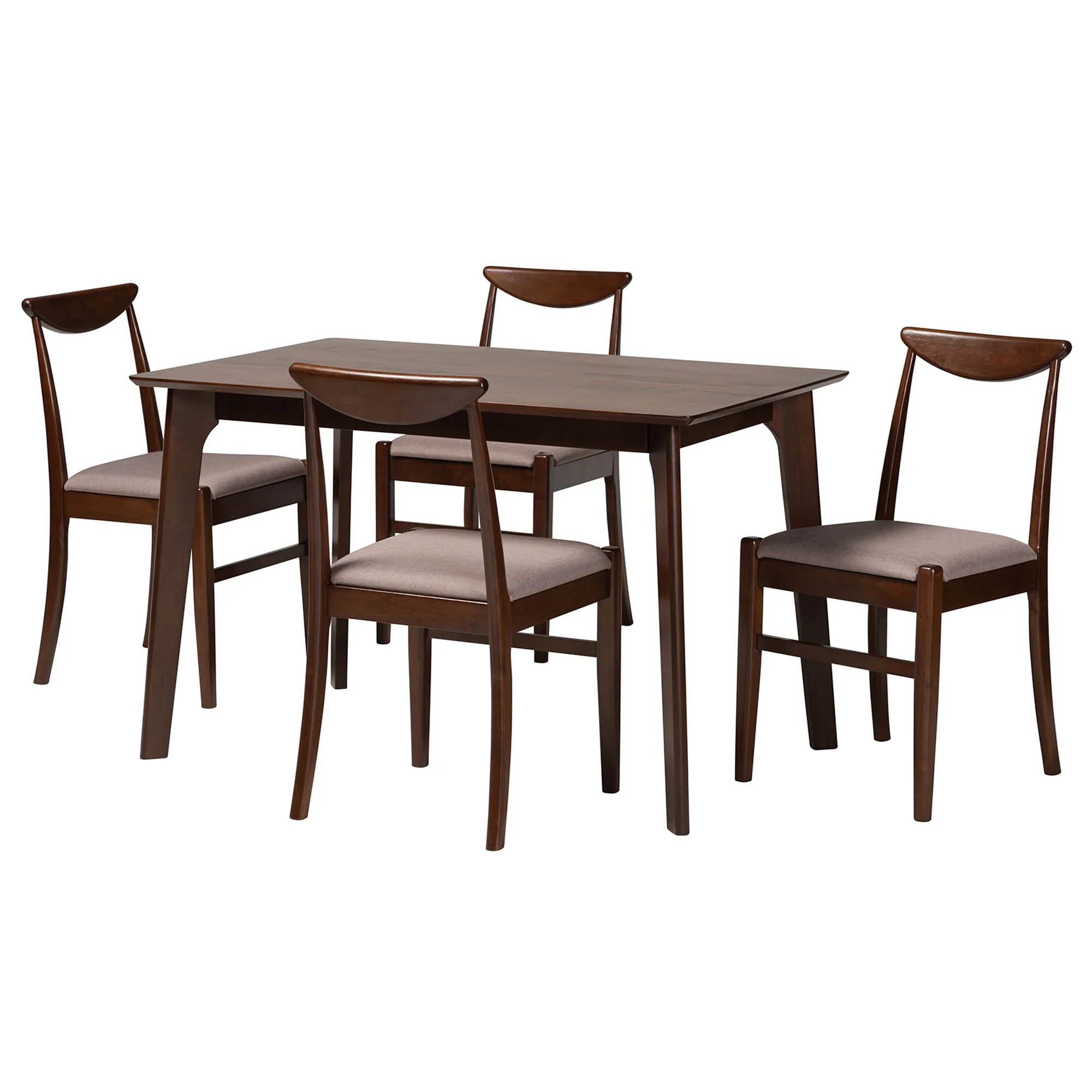 Baxton Studio Delphina Mid-Century Modern Warm Grey Fabric and Dark Brown Finished Wood 5-Piece Dining Set - Image 4