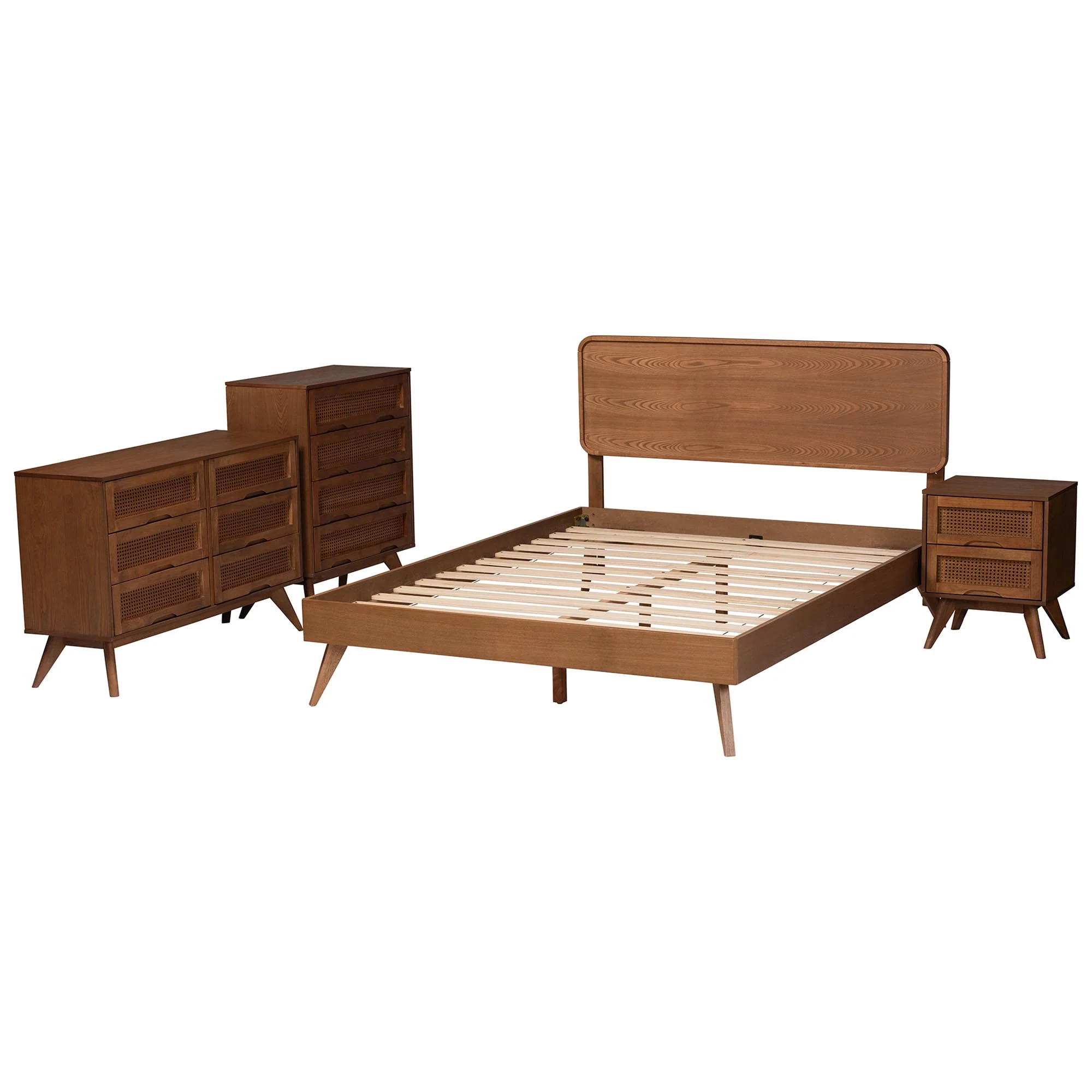 Baxton Studio Demeter Mid-Century Modern Walnut Brown Finished Wood Full Size 4-Piece Bedroom Set - Image 3