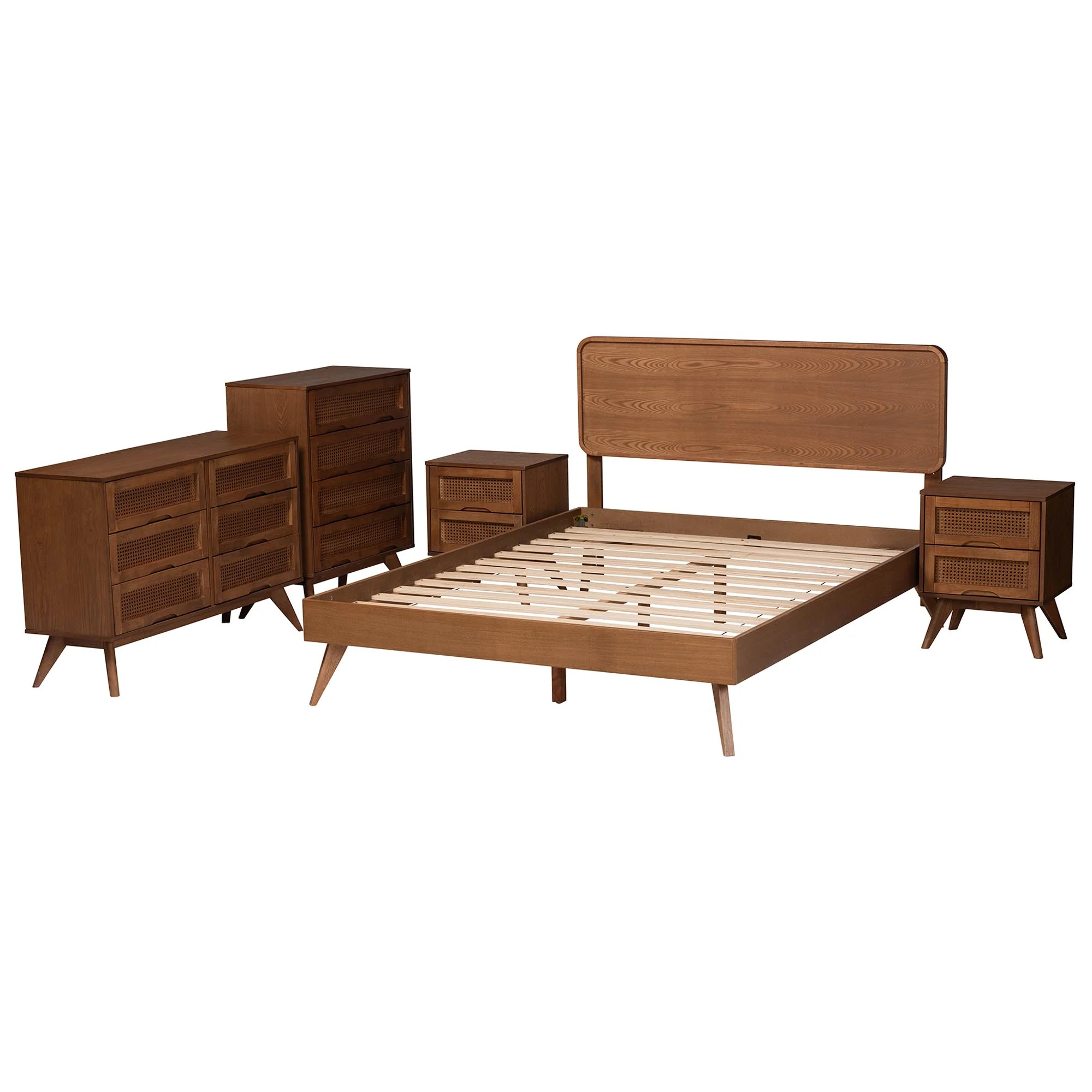 Baxton Studio Demeter Mid-Century Modern Walnut Brown Finished Wood Full Size 5-Piece Bedroom Set - Image 3